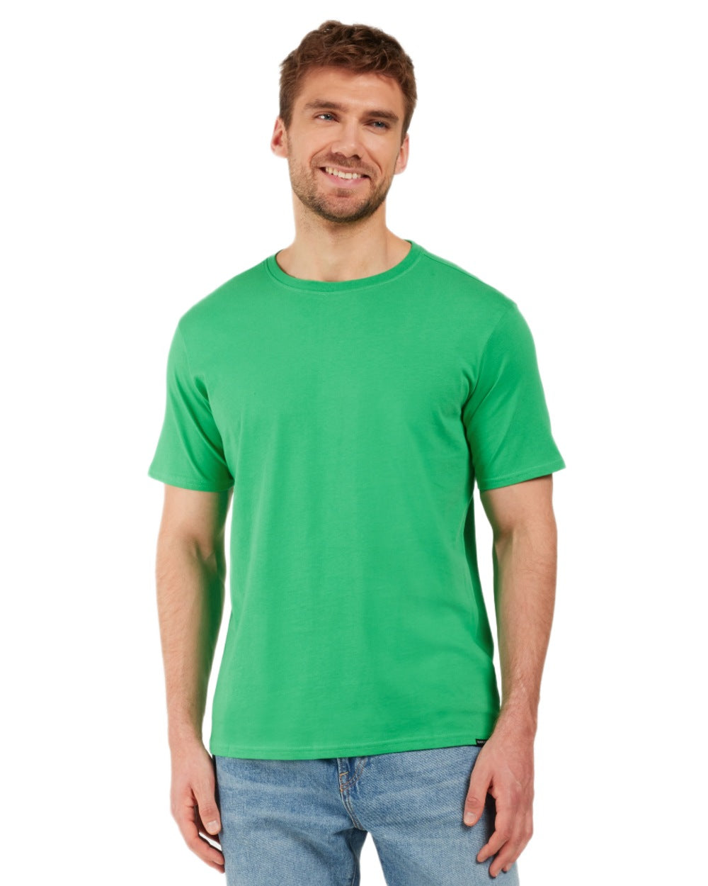 Summer Green coloured Didriksons Mens Harald T-Shirt on white background