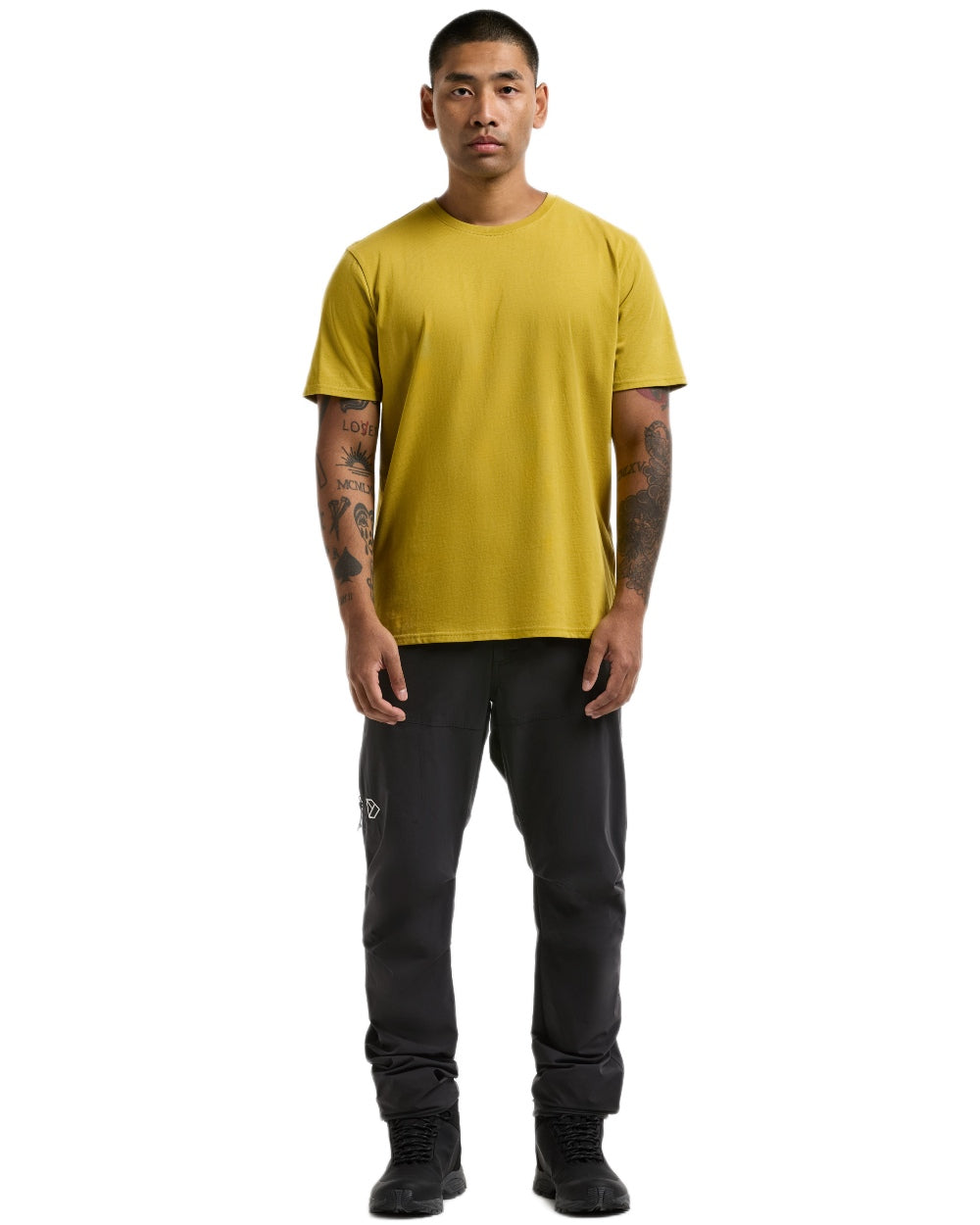 Yellow Pollen coloured Didriksons Mens Harald T-Shirt on white background
