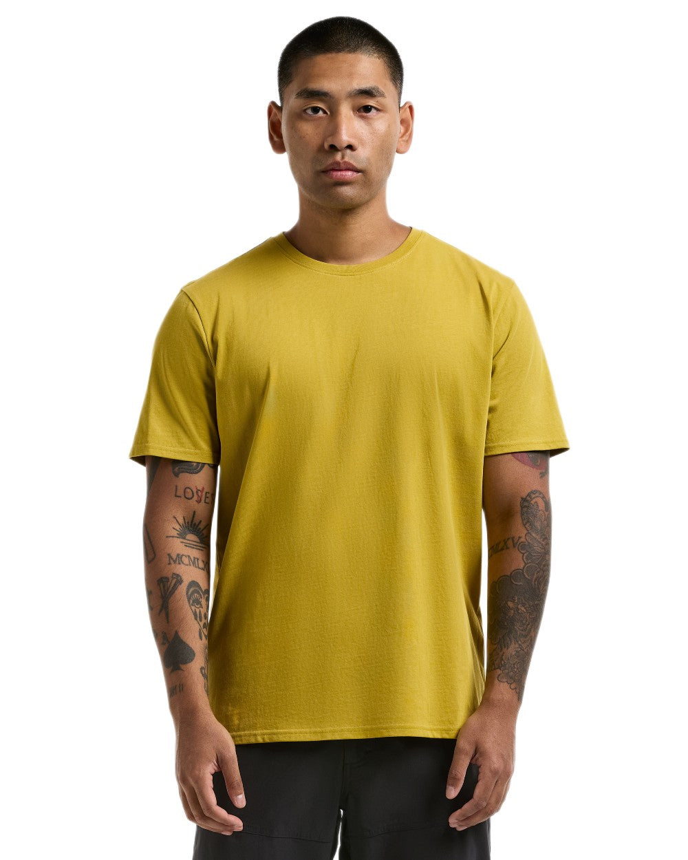 Yellow Pollen coloured Didriksons Mens Harald T-Shirt on white background