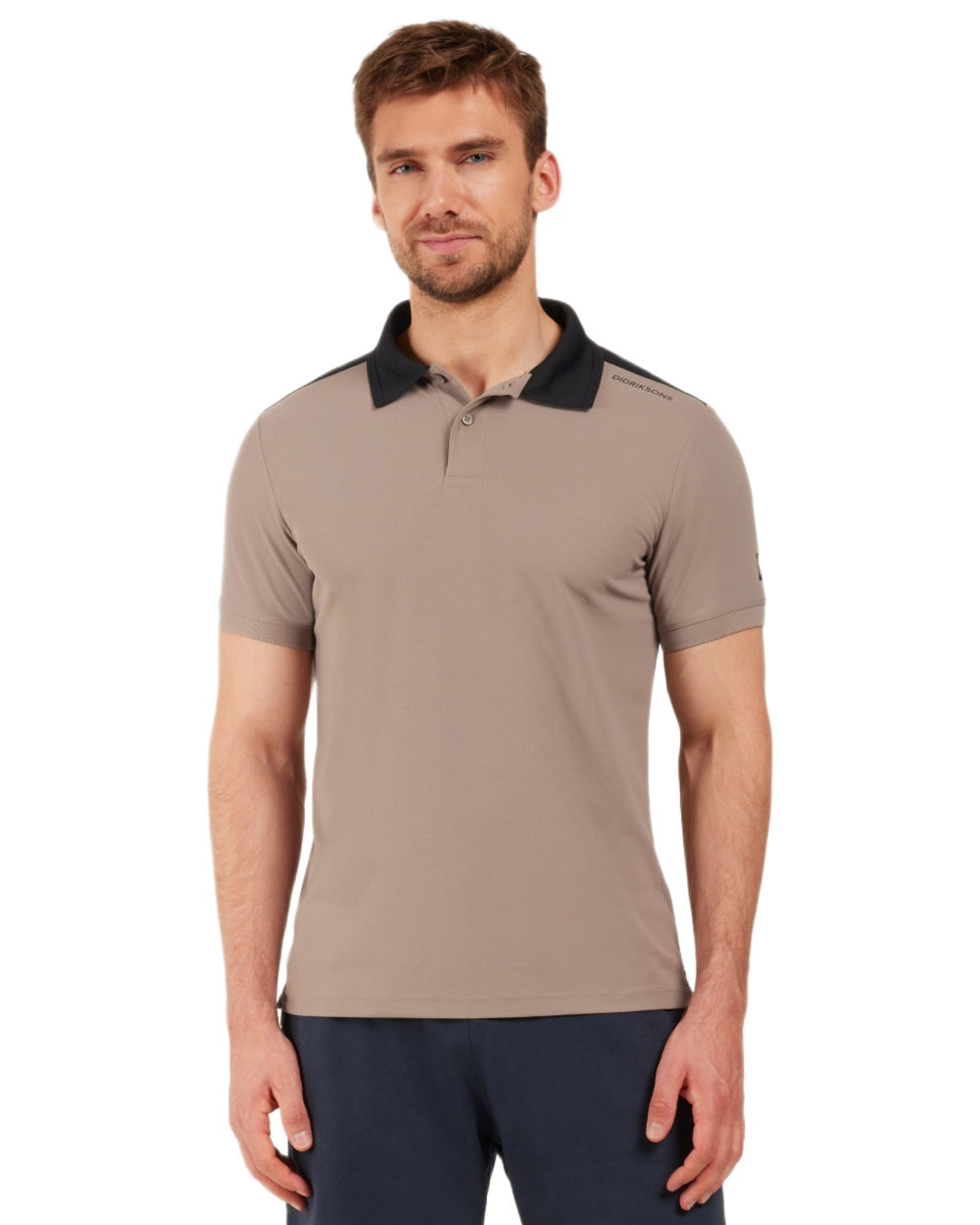 Ash Brown coloured Didriksons Mens Jack Polo T-Shirt on white background