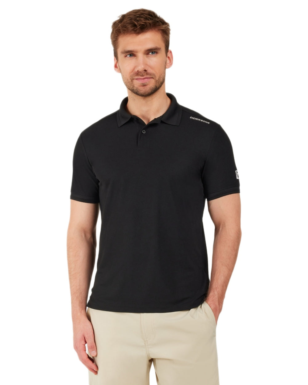 Black coloured Didriksons Mens Jack Polo T-Shirt on white background