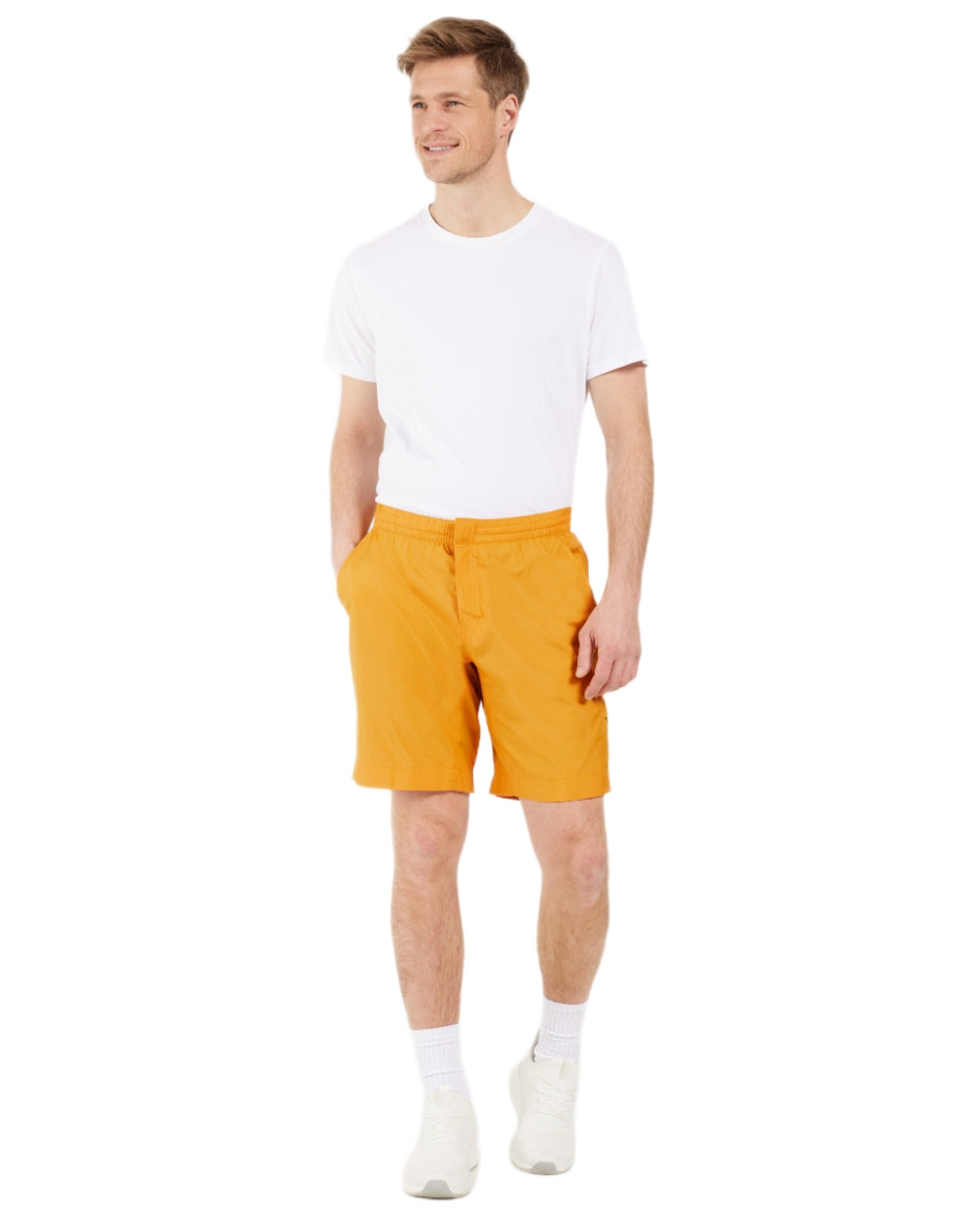 Sunny Mustard coloured Didriksons Mens Malte Shorts on white background