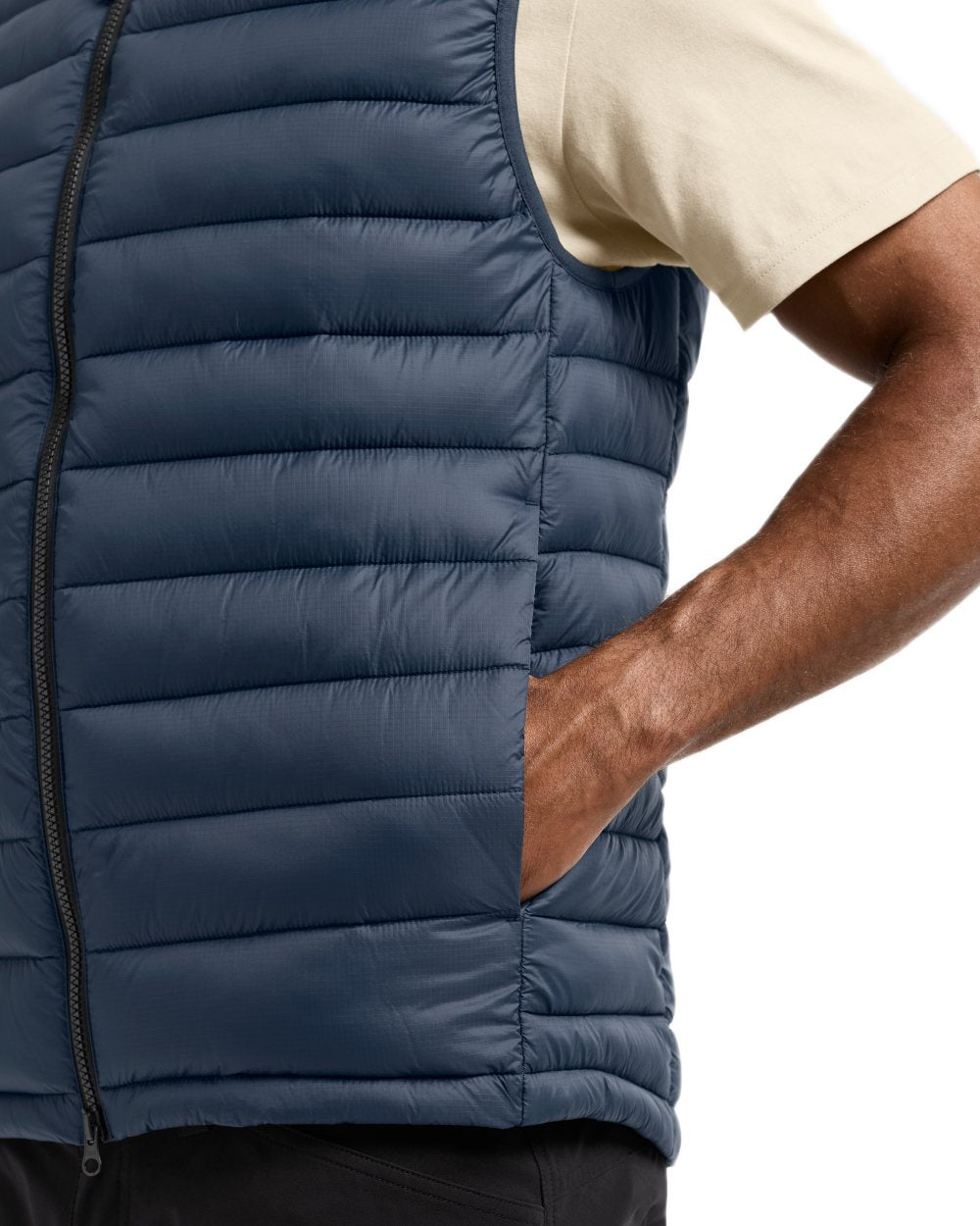 Sleepy Blue coloured Didriksons Mens Marino Vest on white background