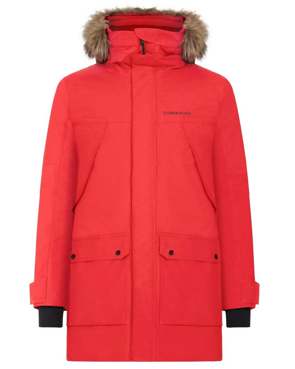 Pomme Red Coloured Didriksons Mens Rick Parka on white background
