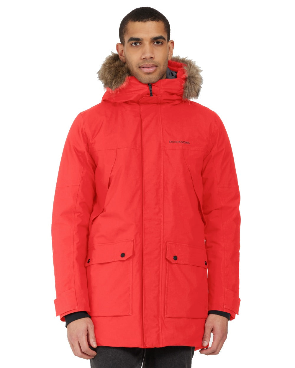 Pomme Red Coloured Didriksons Mens Rick Parka on white background