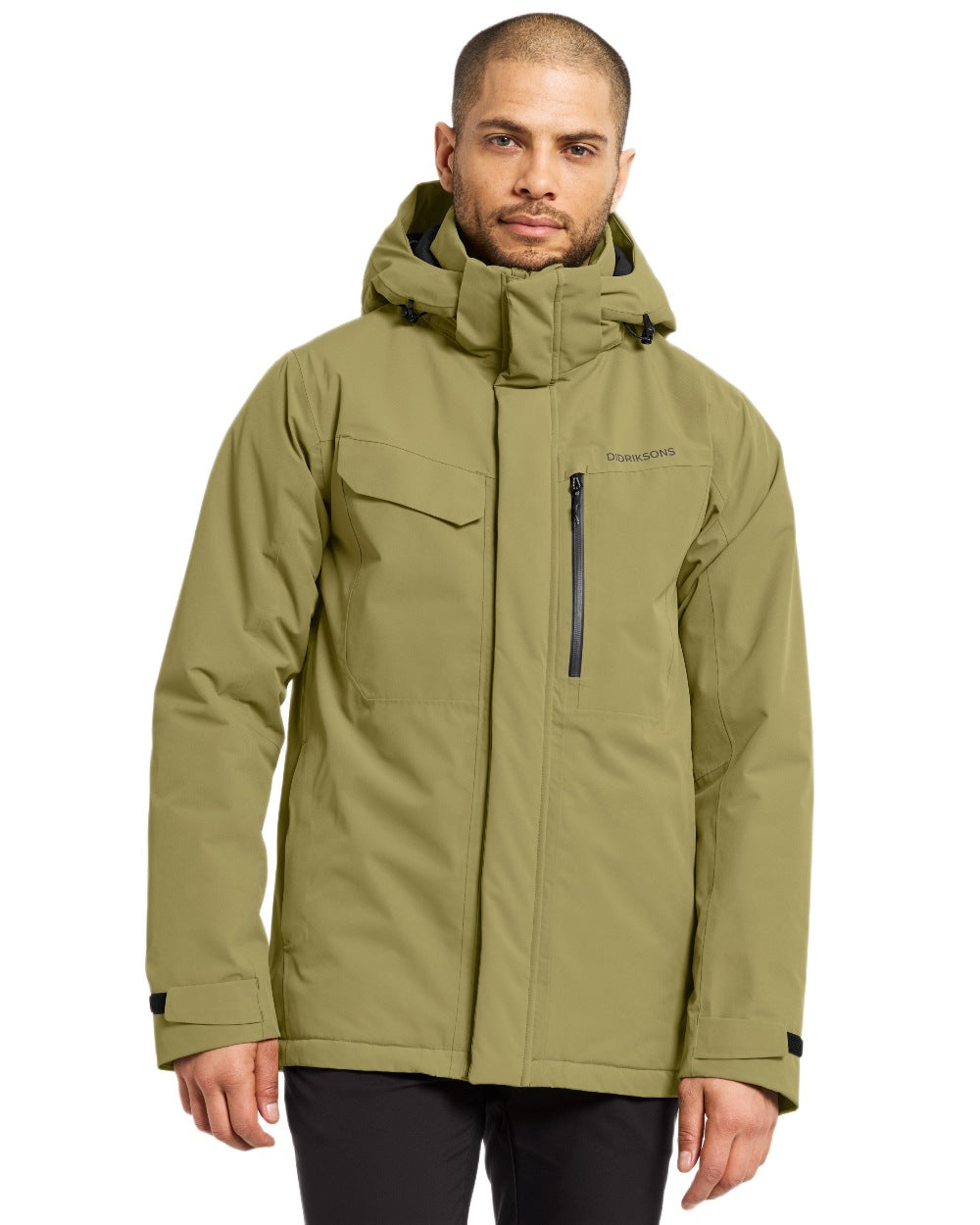 Olive Green Coloured Didriksons Mens Stefan Jacket on white background