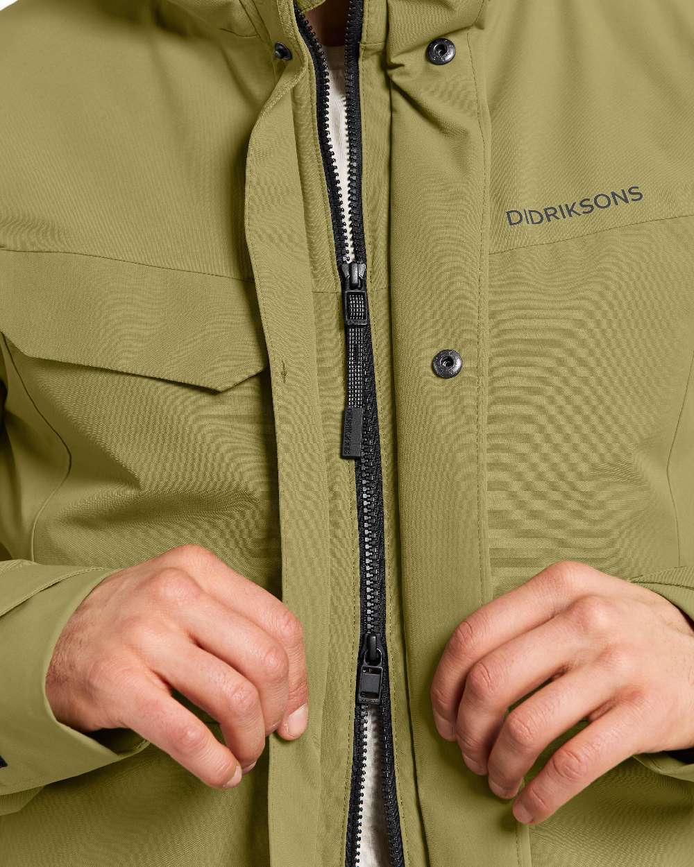 Olive Green Coloured Didriksons Mens Stefan Jacket on white background