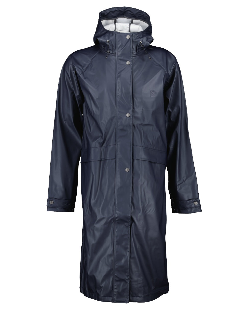 Dark Night Blue coloured Didriksons Mens Sund Printed Long Parka on white background