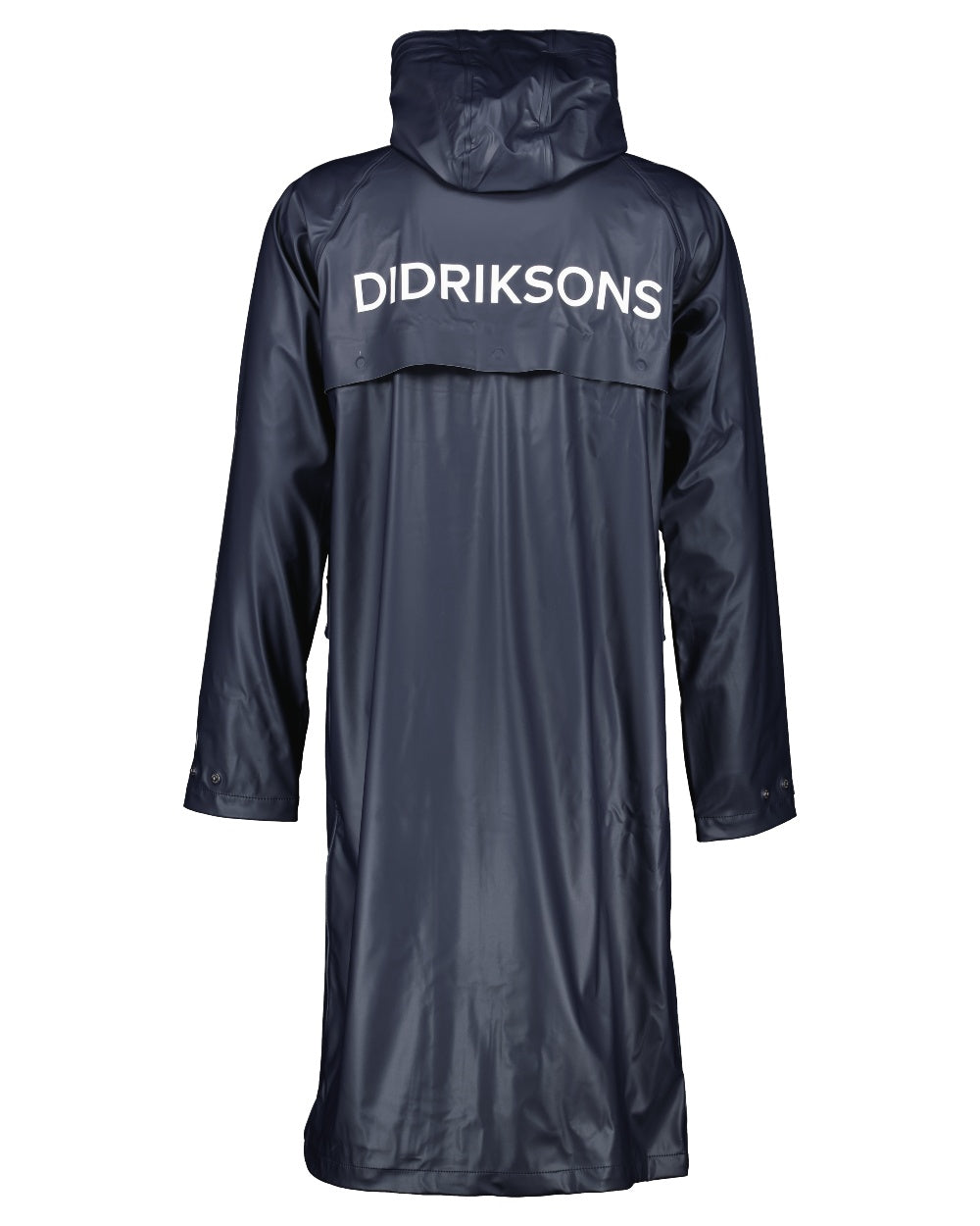 Dark Night Blue coloured Didriksons Mens Sund Printed Long Parka on white background