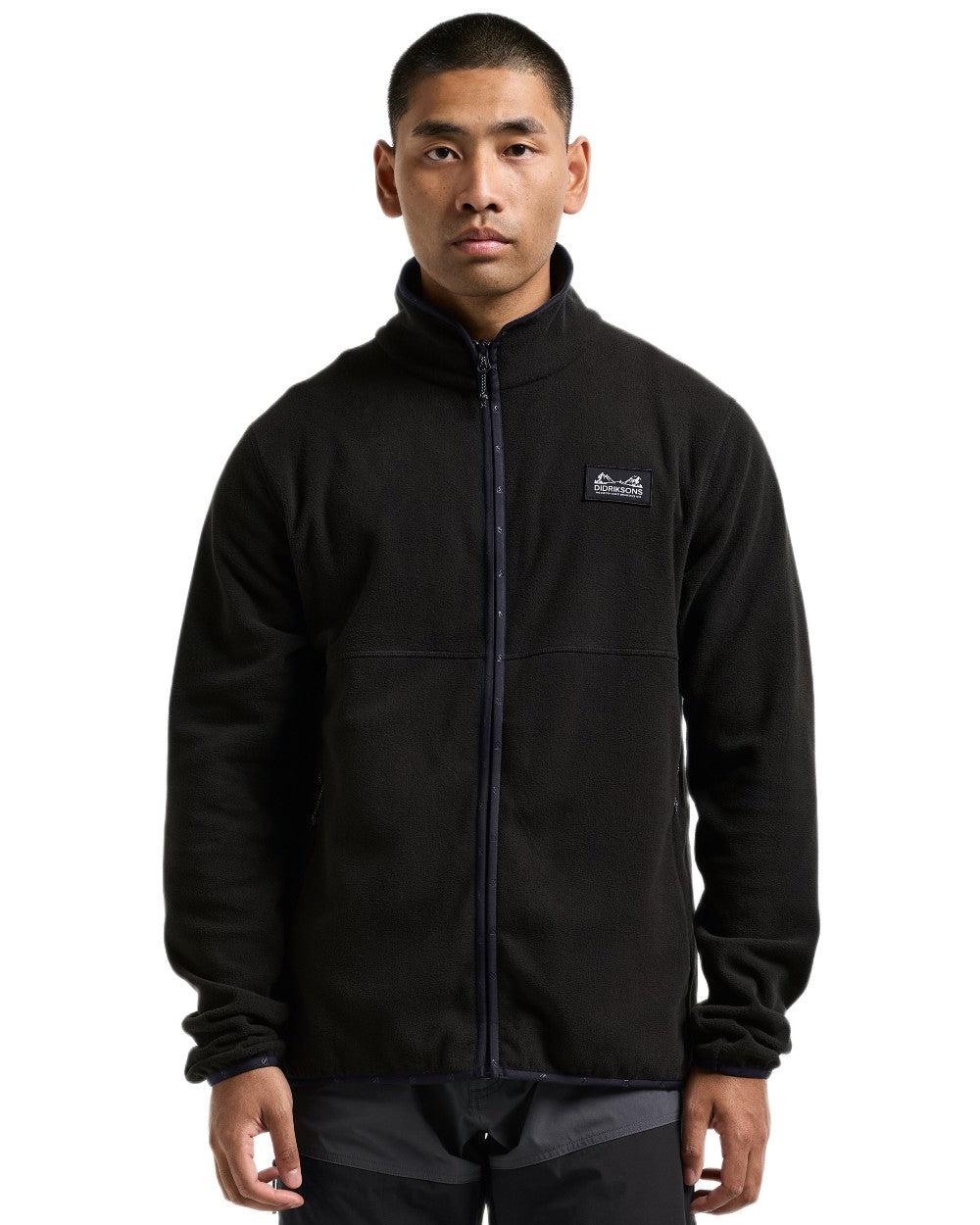 Black coloured Didriksons Mens Vito Full Zip Fleece on white background