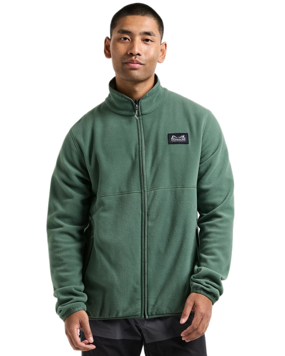 Dark Moss coloured Didriksons Mens Vito Full Zip Fleece on white background