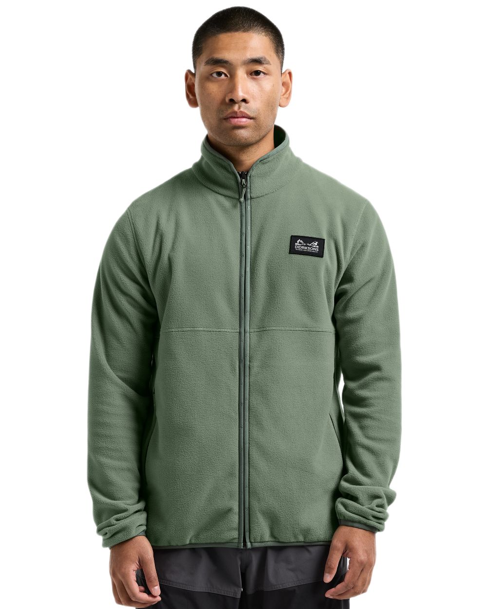 Light Moss coloured Didriksons Mens Vito Full Zip Fleece on white background