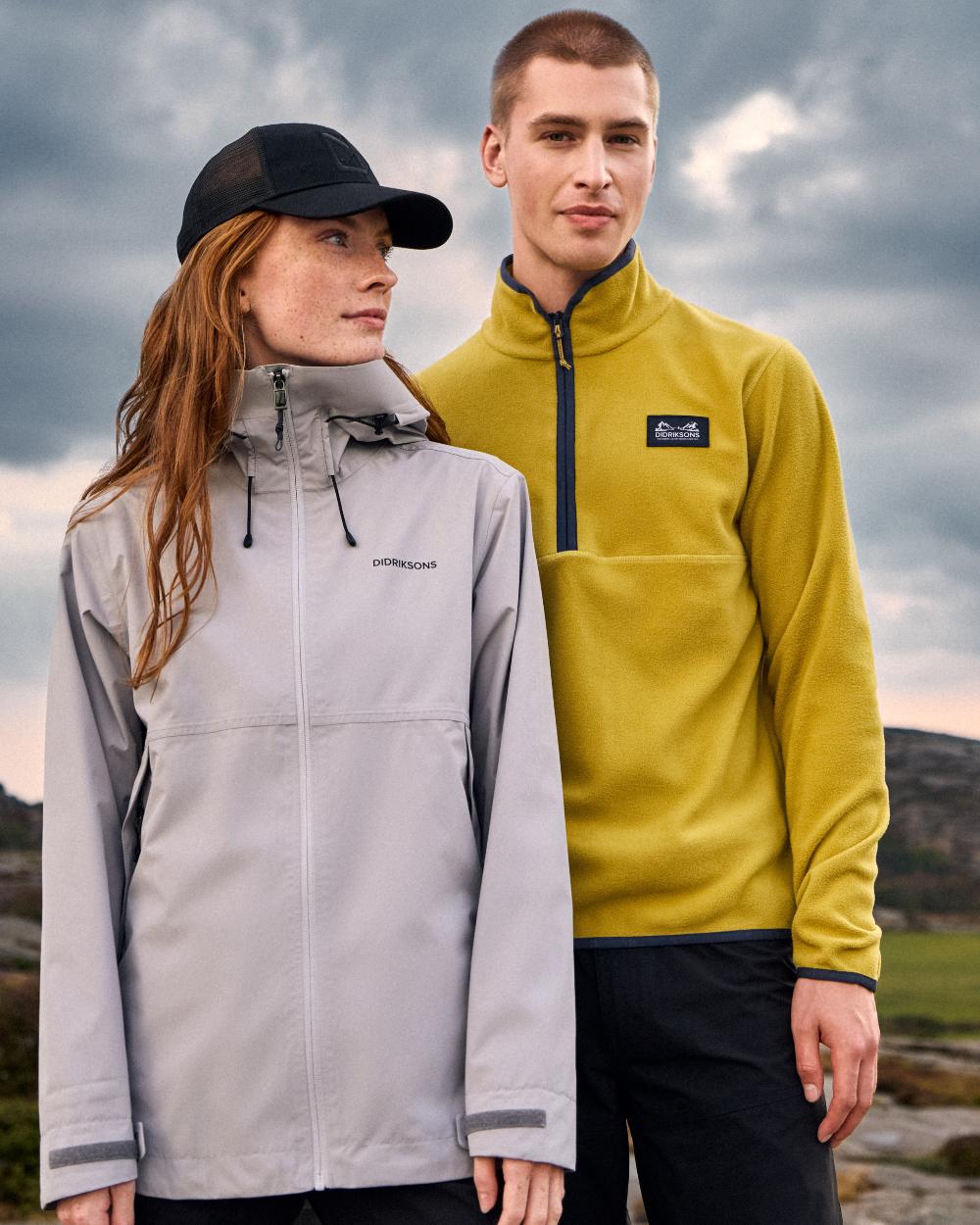 Yellow Pollen coloured Didriksons Mens Vito USX Half Zip Sweater on beach background