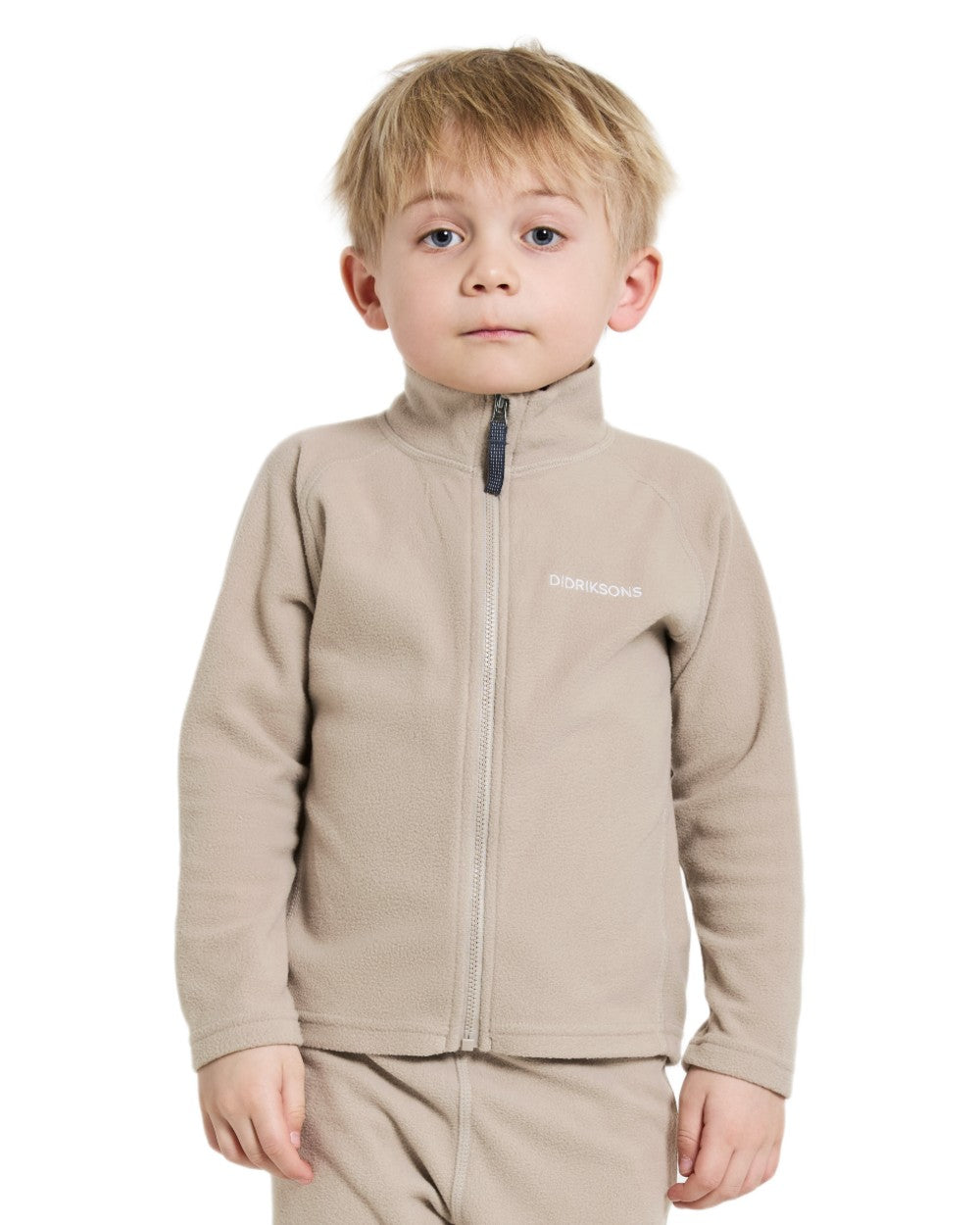 Beach Beige coloured Didriksons Monte Kids Fullzip Fleece on white background