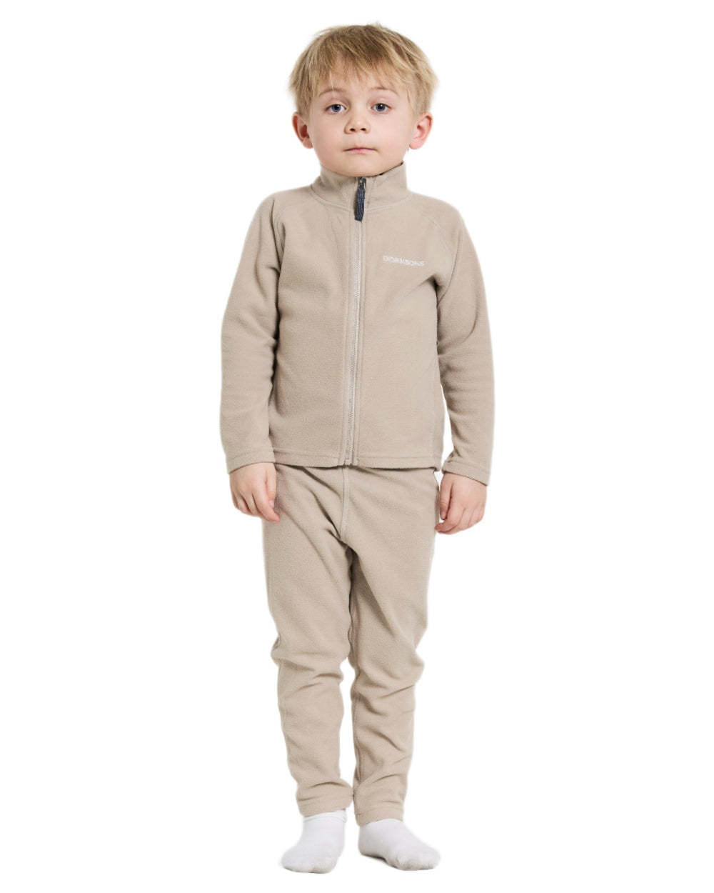 Beach Beige coloured Didriksons Monte Kids Fullzip Fleece on white background