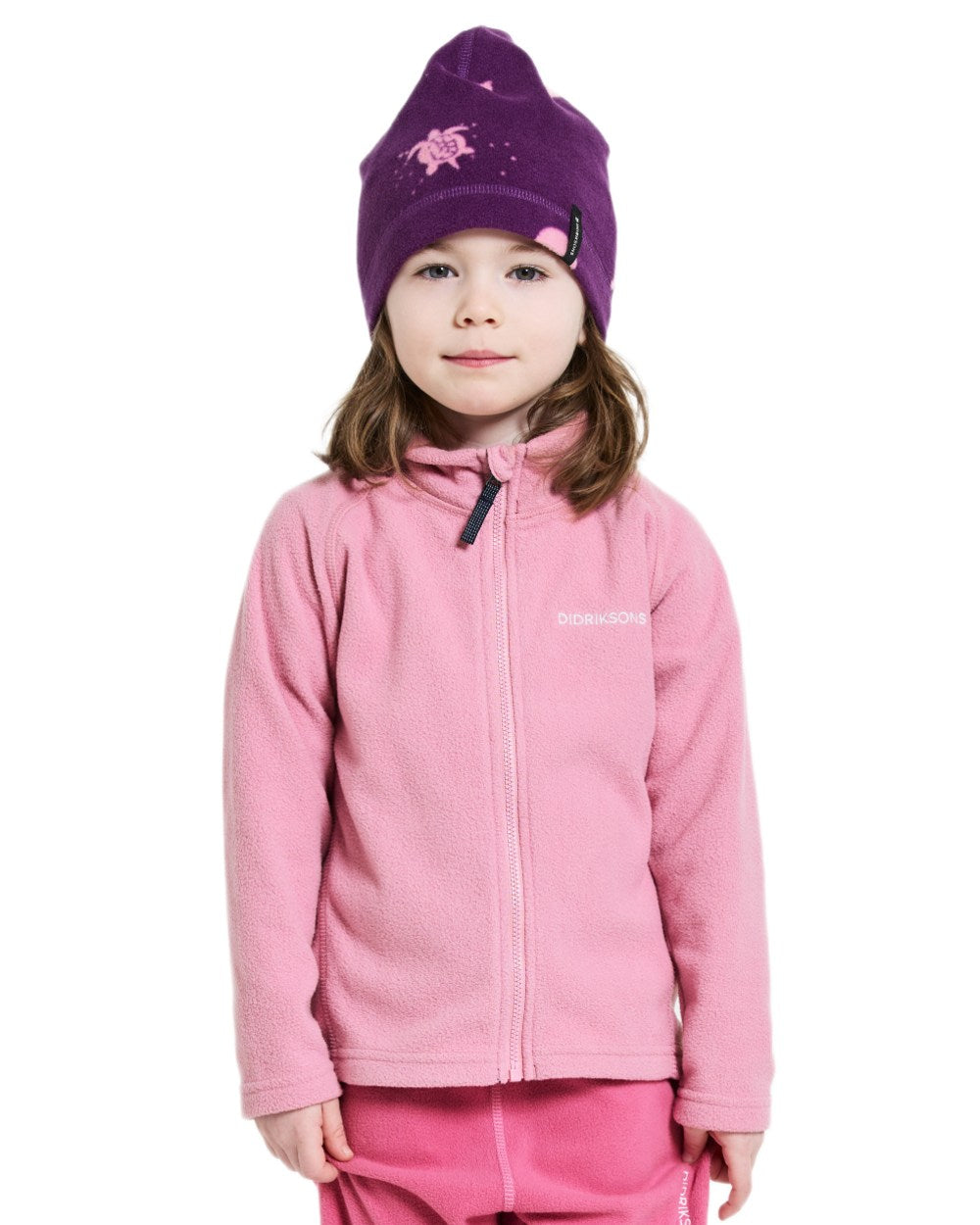 Light Heather Pink coloured Didriksons Monte Kids Fullzip Fleece on white background