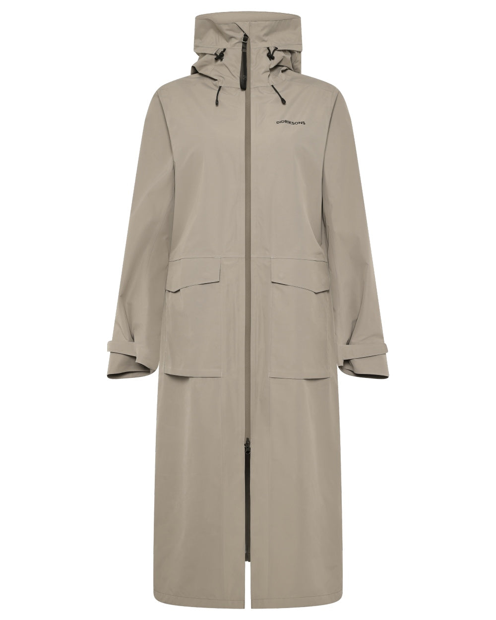 Ash Brown coloured Didriksons Nadja Womens Long Parka 4 on white background