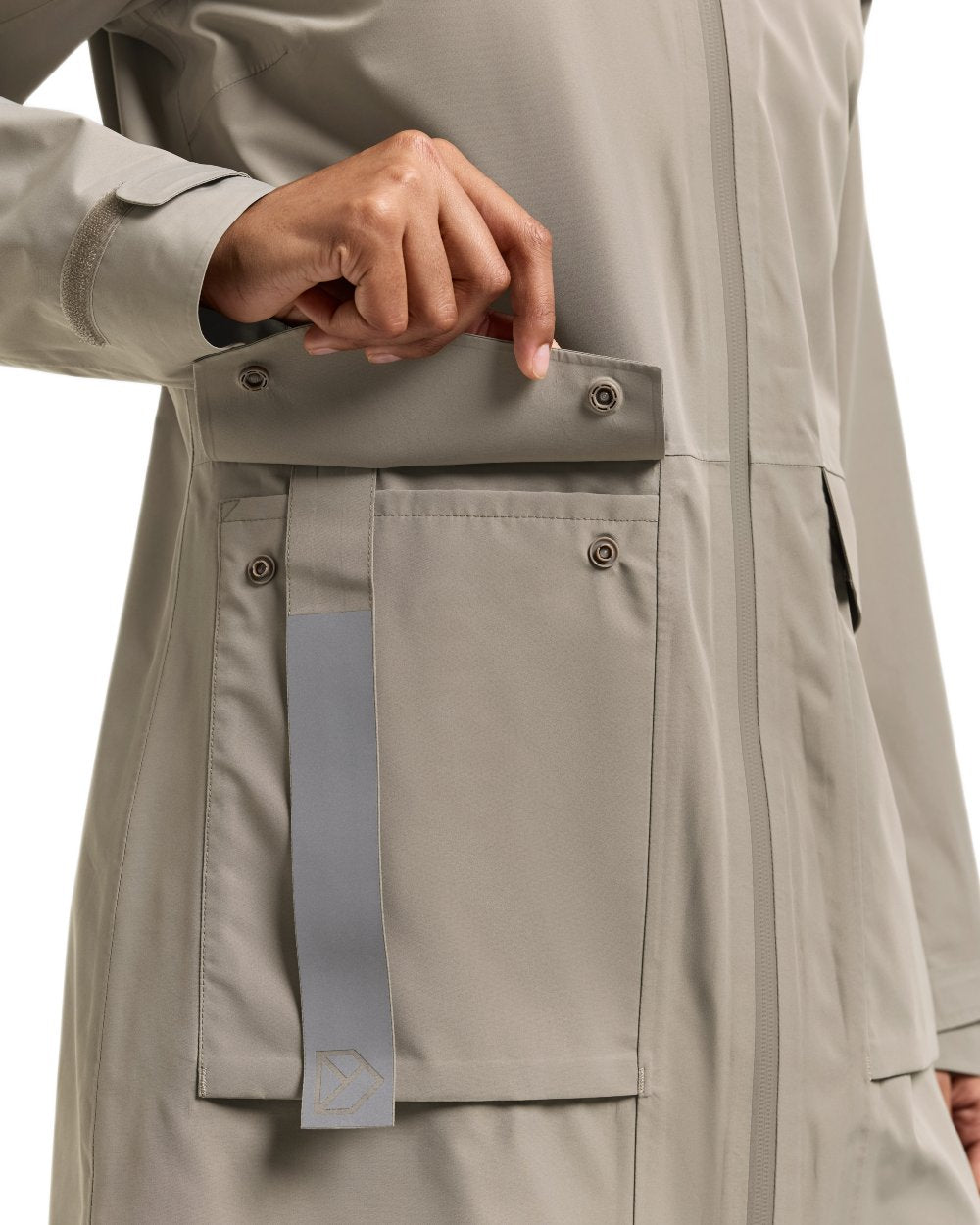 Ash Brown coloured Didriksons Nadja Womens Long Parka 4 on white background
