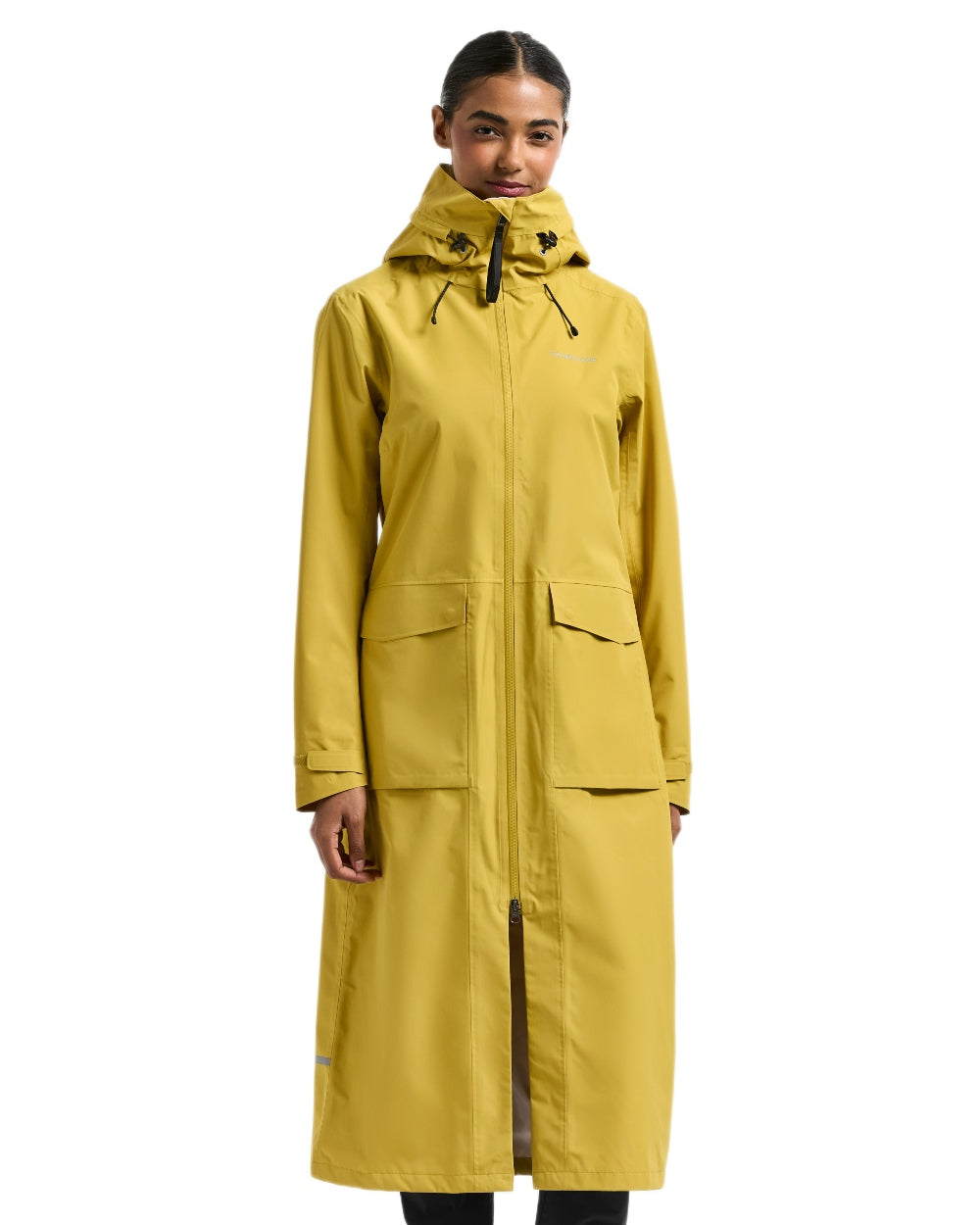 Yellow Pollen coloured Didriksons Nadja Womens Long Parka 4 on white background