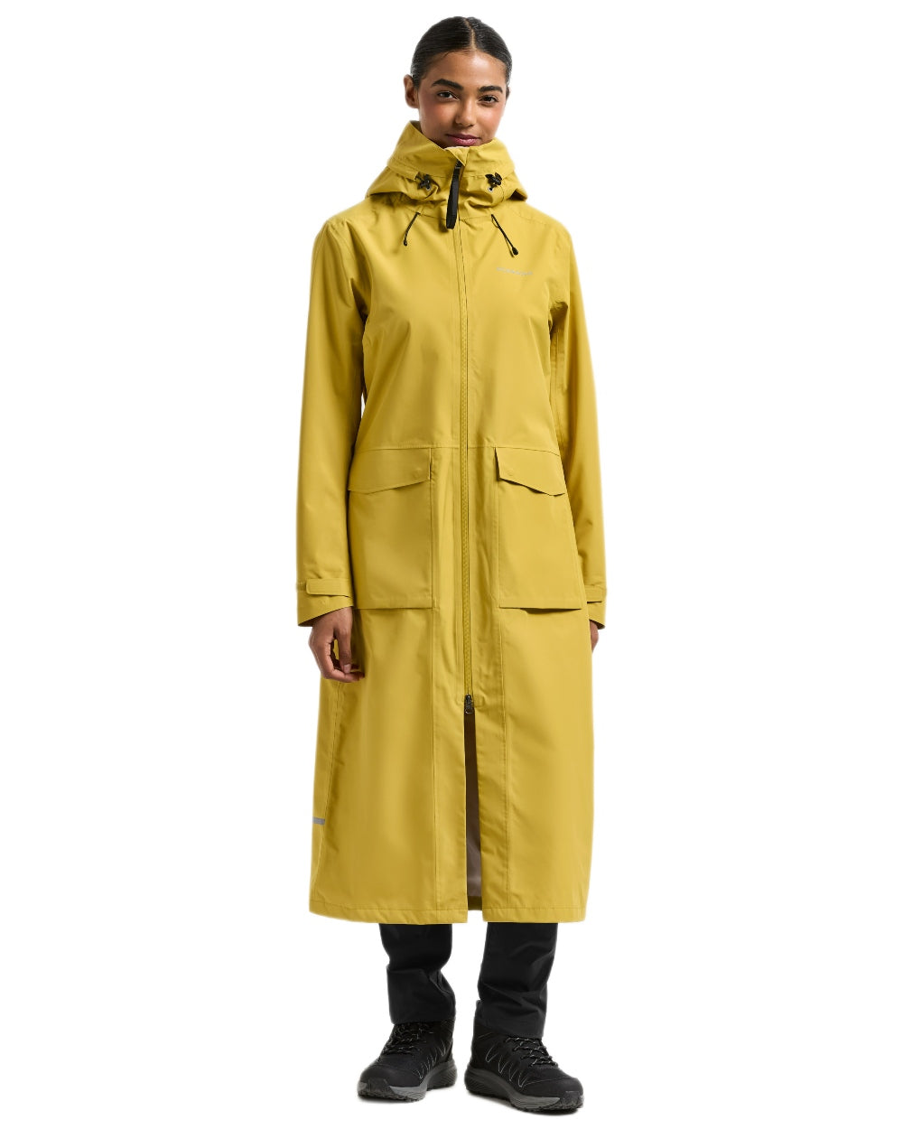 Yellow Pollen coloured Didriksons Nadja Womens Long Parka 4 on white background