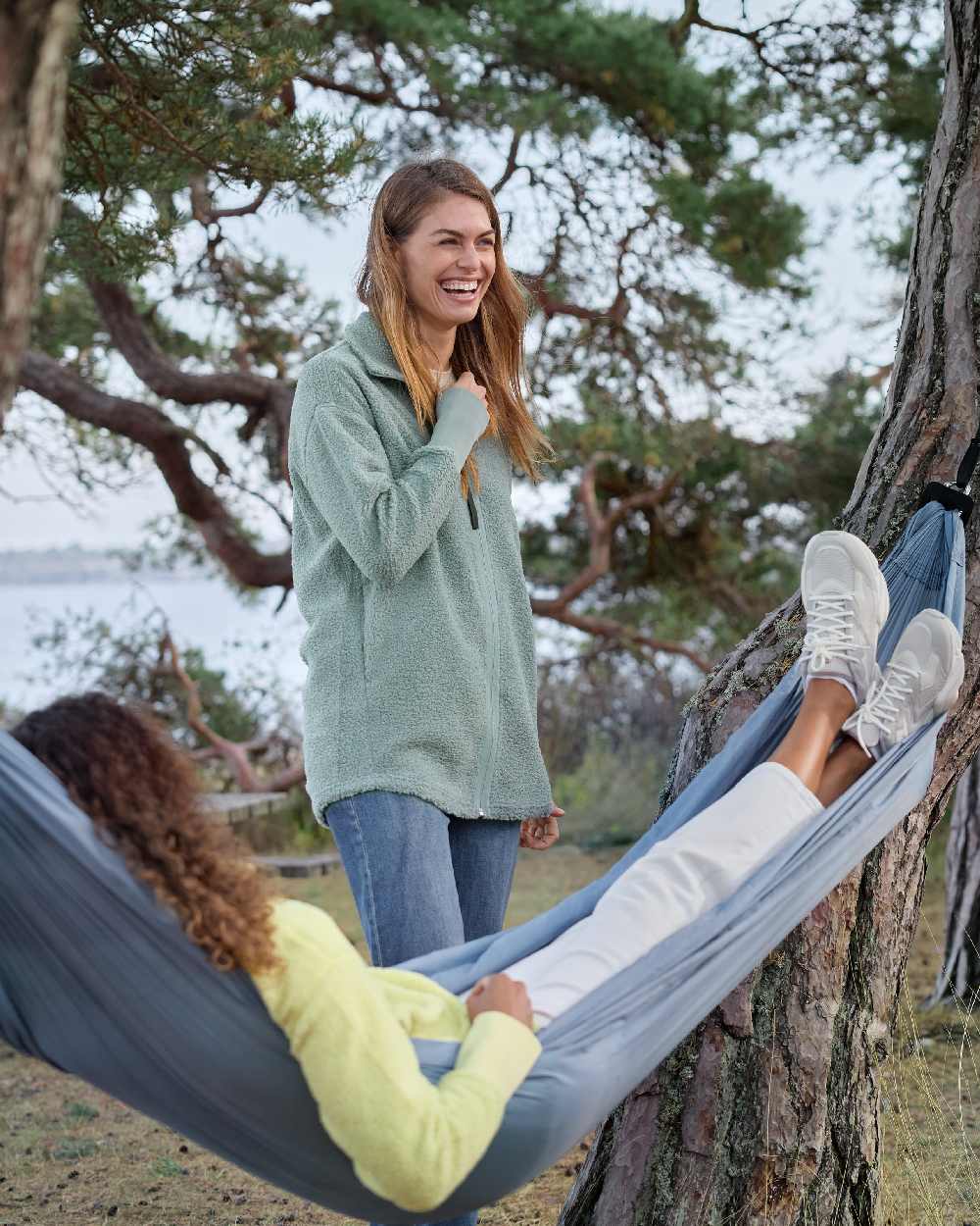 Factory Blue coloured Didriksons Full-Zip Jacket on tree background