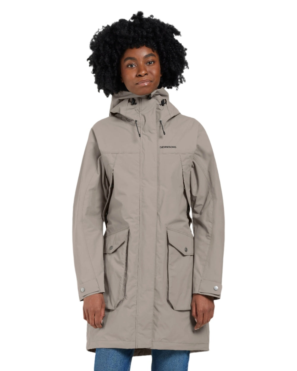 Ash Brown coloured Didriksons Thelma Womens Parka 10 on white background