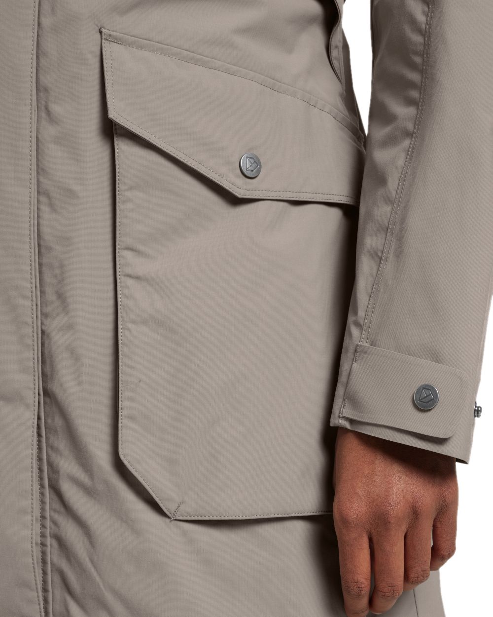 Ash Brown coloured Didriksons Thelma Womens Parka 10 on white background