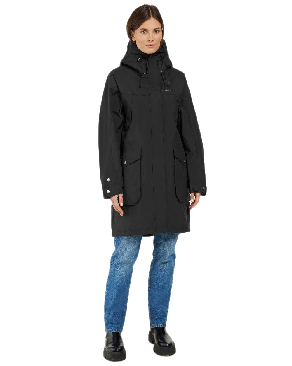 Black Coloured Didriksons Thelma Womens Parka 10 on white background