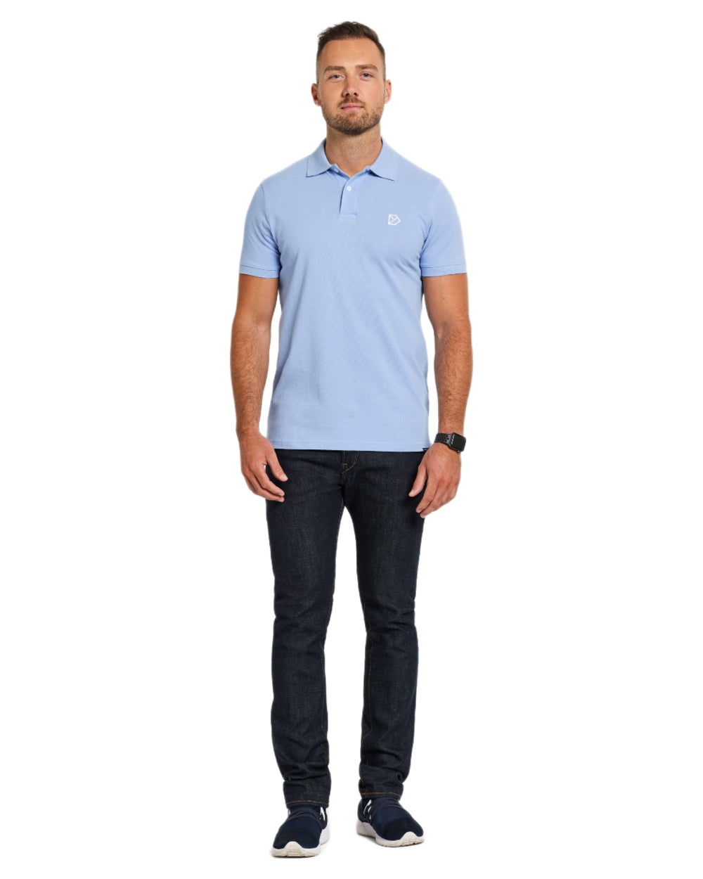 Sea Blue coloured Didriksons Ville Pike Polo Shirt 2 on white background