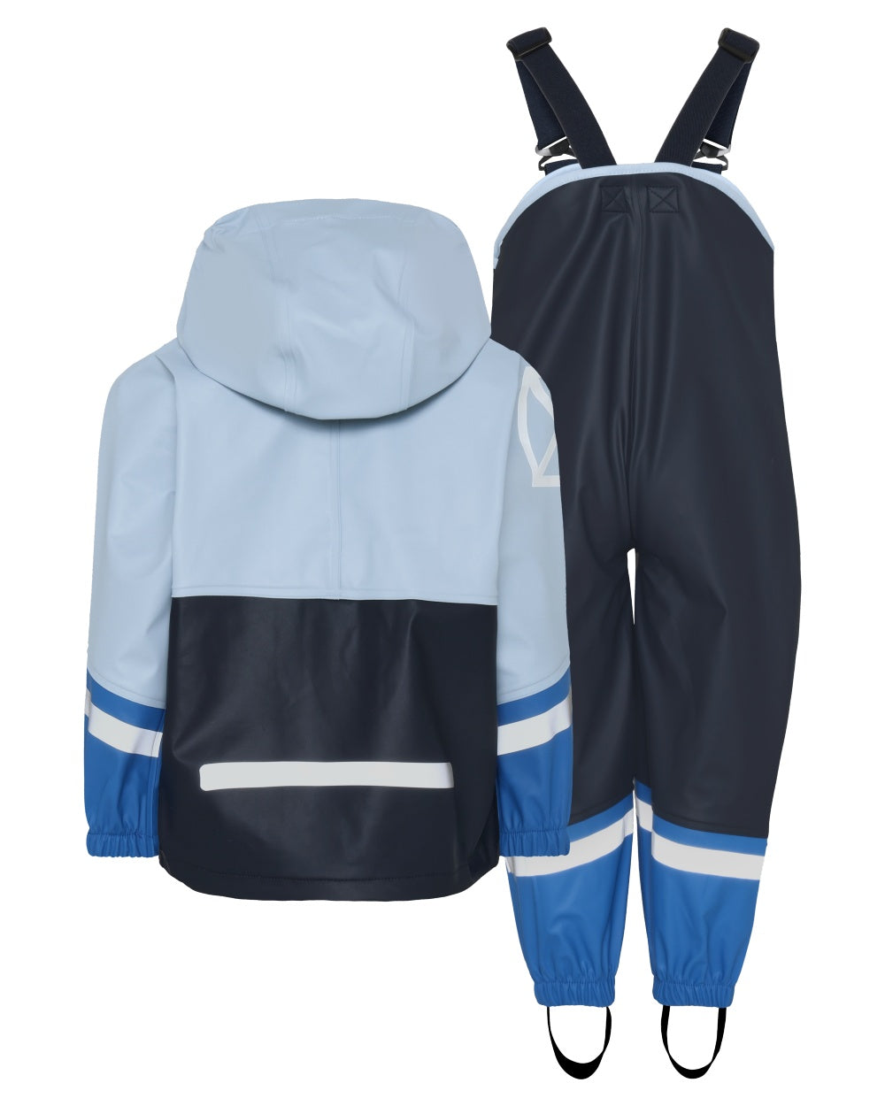 Navy coloured Didriksons Waterman Kids Rain Set on white background