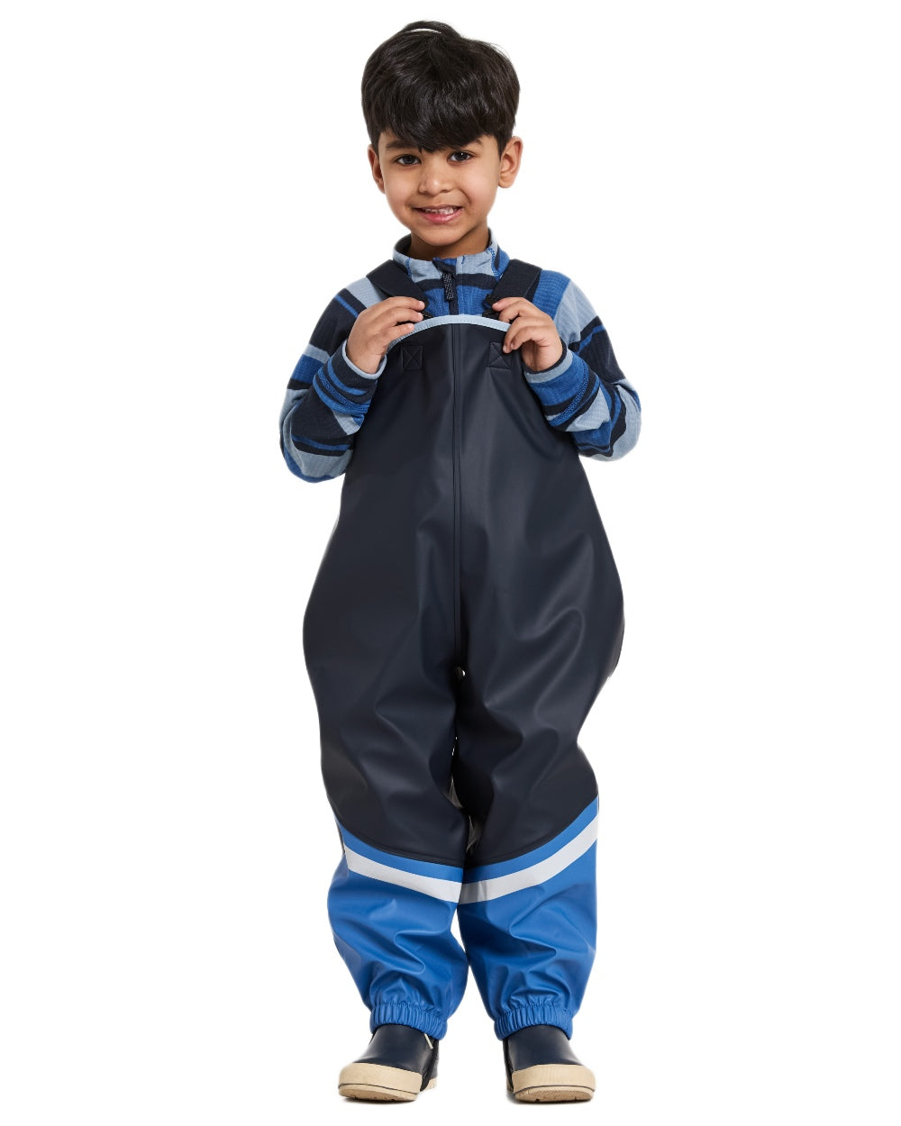 Navy coloured Didriksons Waterman Kids Rain Set on white background