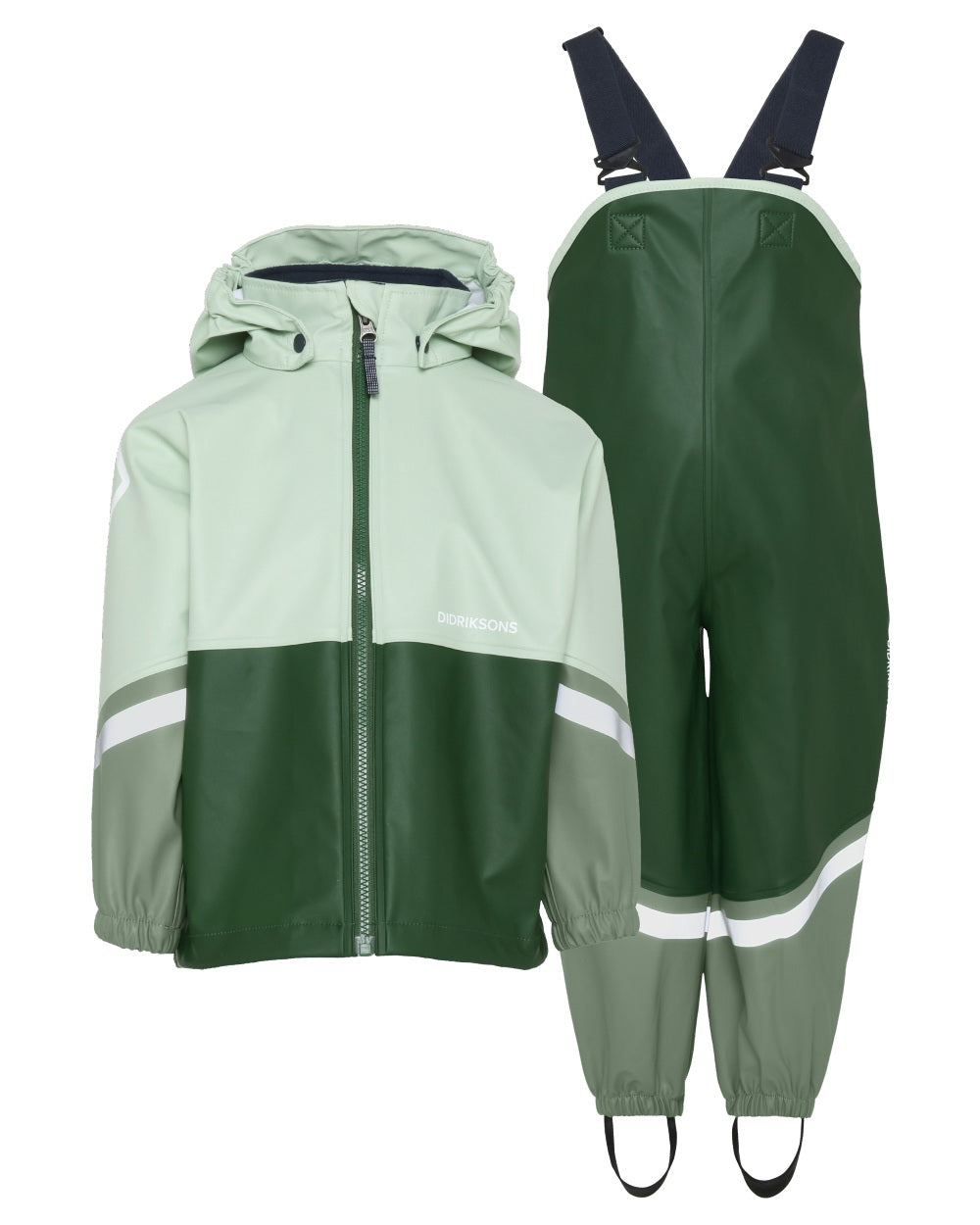 Pine Green coloured Didriksons Waterman Kids Rain Set on white background
