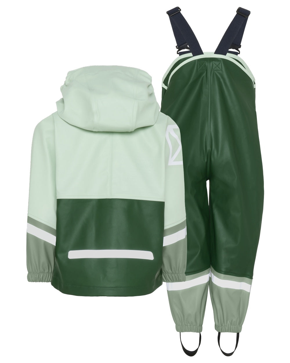 Pine Green coloured Didriksons Waterman Kids Rain Set on white background