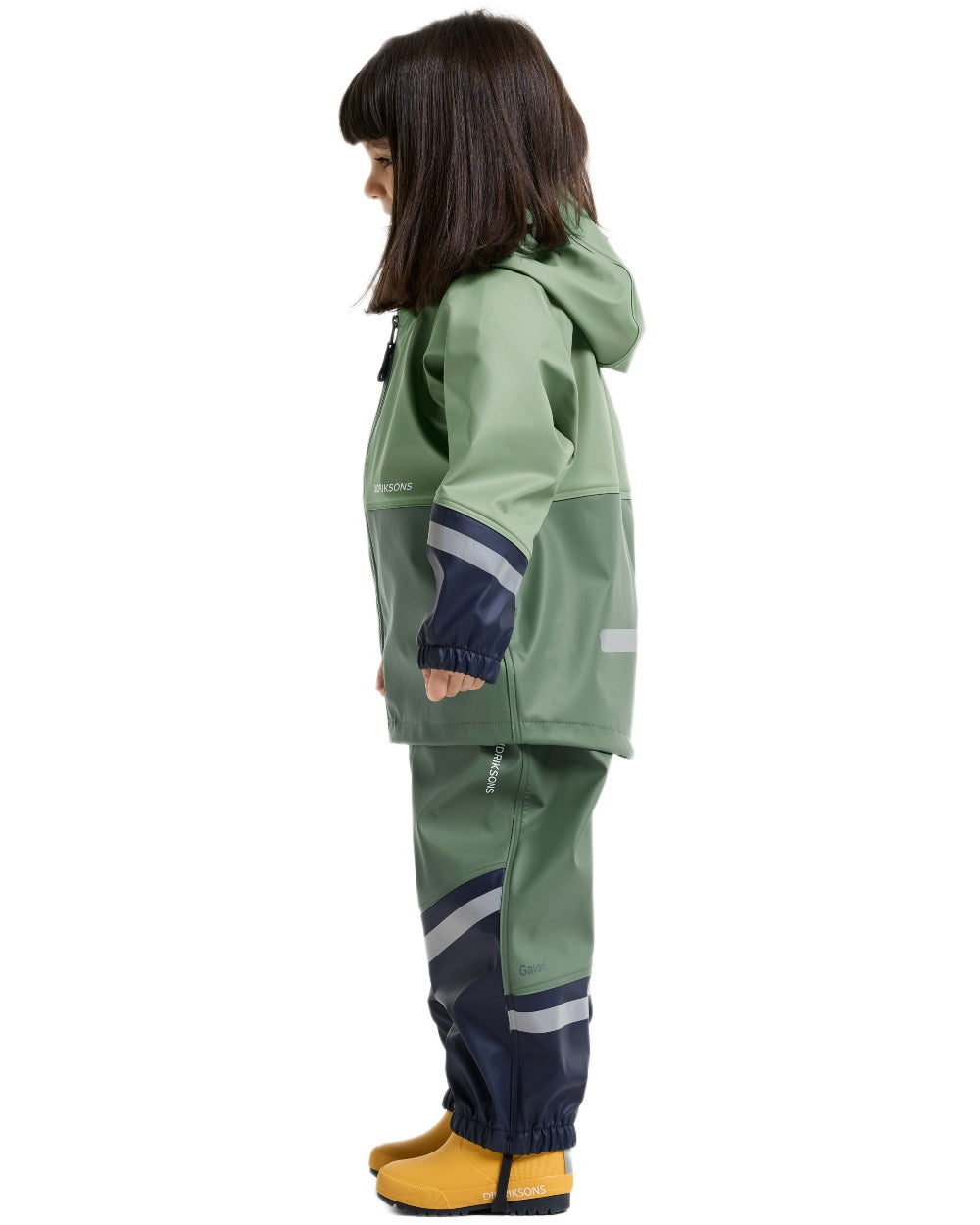 Sage Green coloured Didriksons Waterman Kids Rain Set on white background