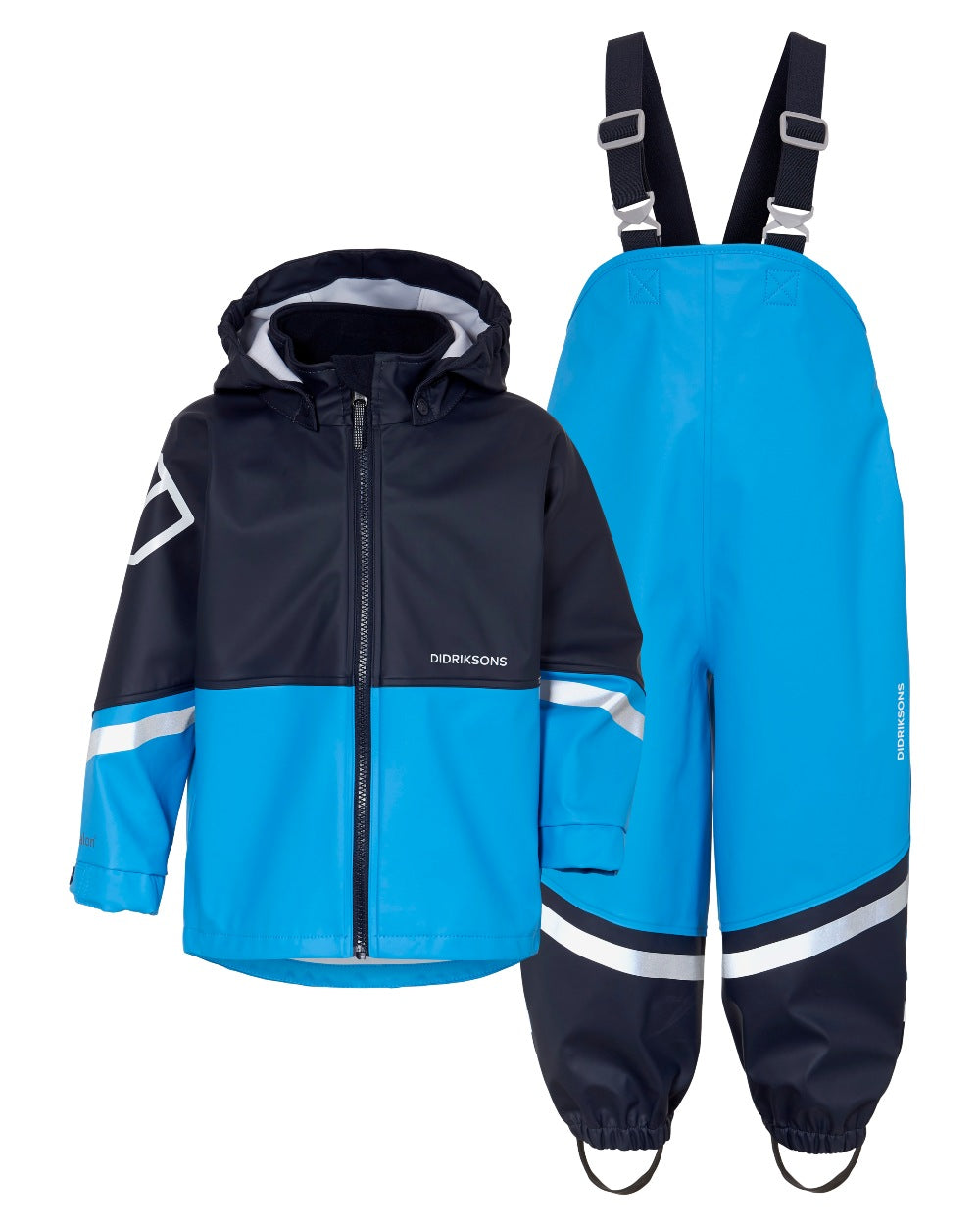 Sharp Blue coloured Didriksons Waterman Kids Rain Set on white background