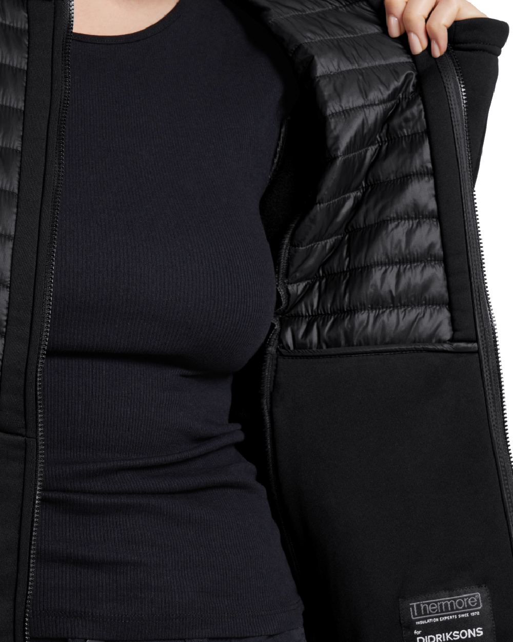 Black coloured Didriksons Womens Annema Full Zip 6 on white background