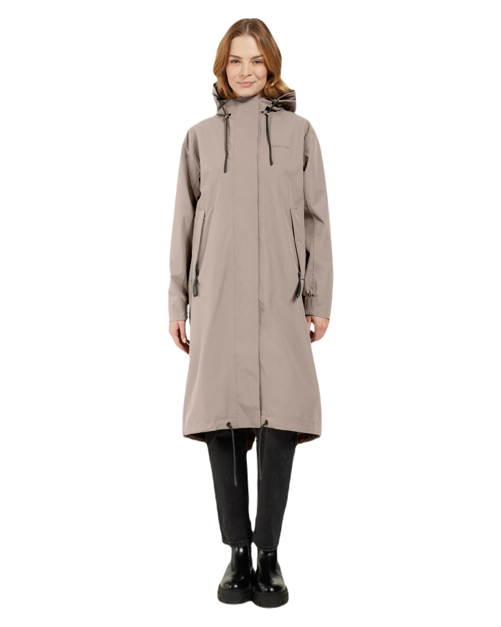 Ash Brown coloured Didriksons Womens Astrid Parka Long on white background