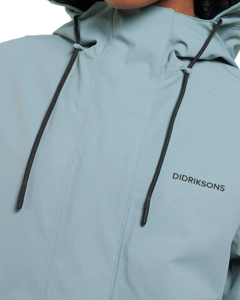 Factory Blue coloured Didriksons Womens Astrid Parka Long on white background