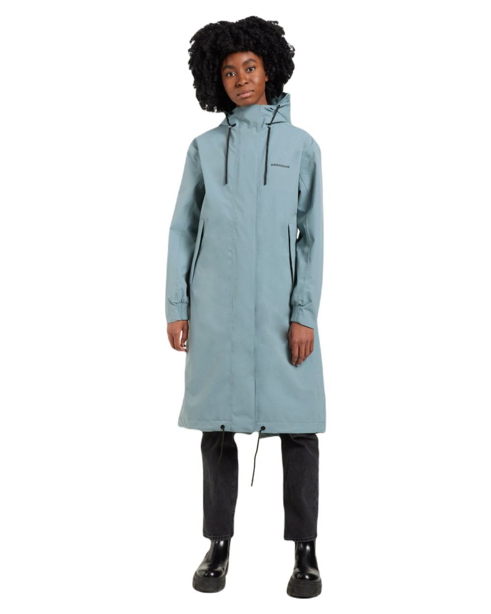 Factory Blue coloured Didriksons Womens Astrid Parka Long on white background