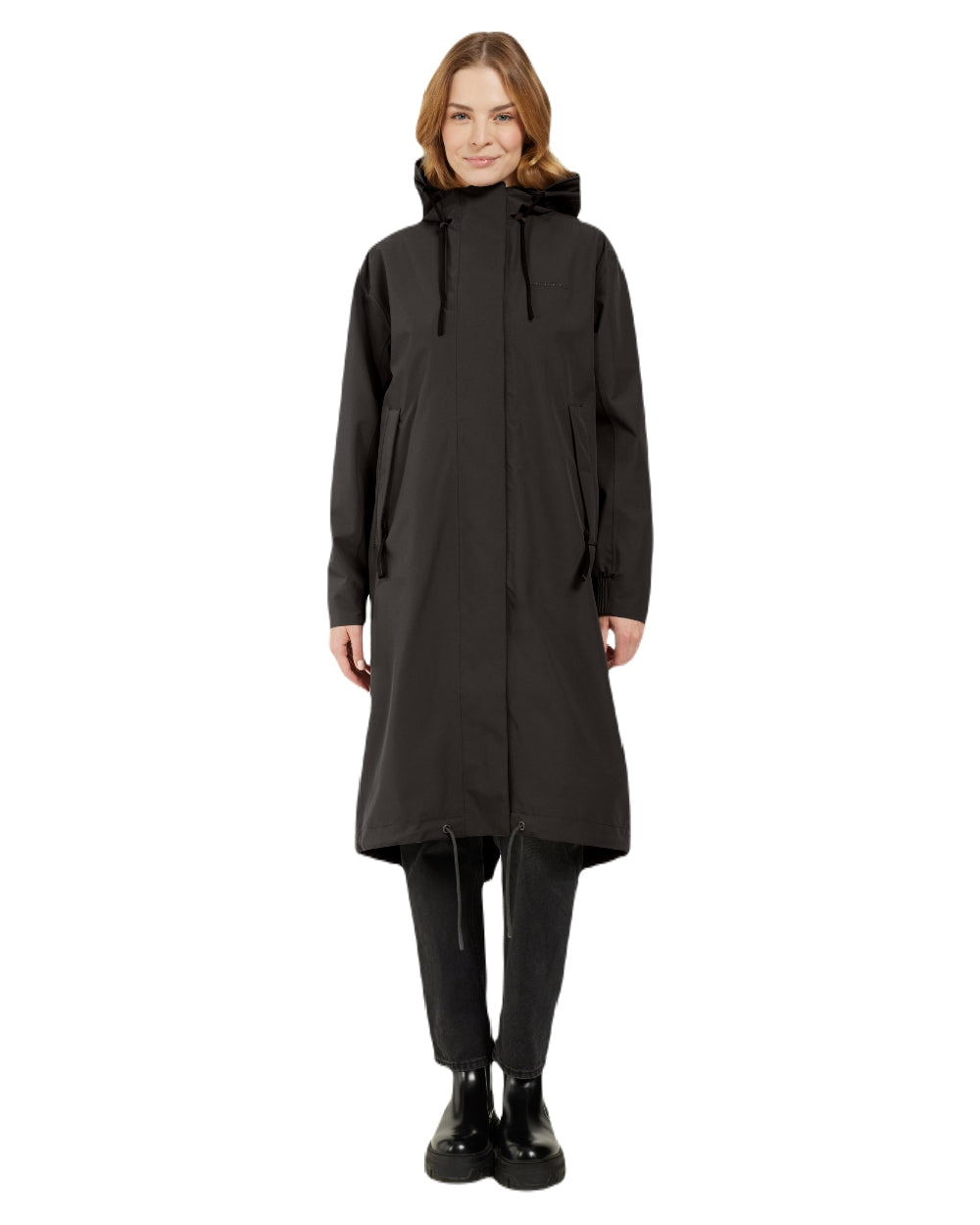 Black coloured Didriksons Womens Astrid Parka Long on white background