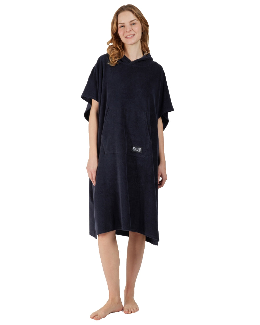 Dark Night Blue coloured Didriksons Womens Belin Poncho on white background