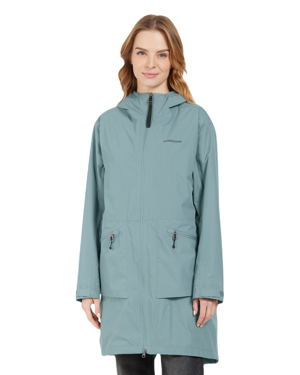 Factory Blue coloured Didriksons Womens Eliana Parka on white background