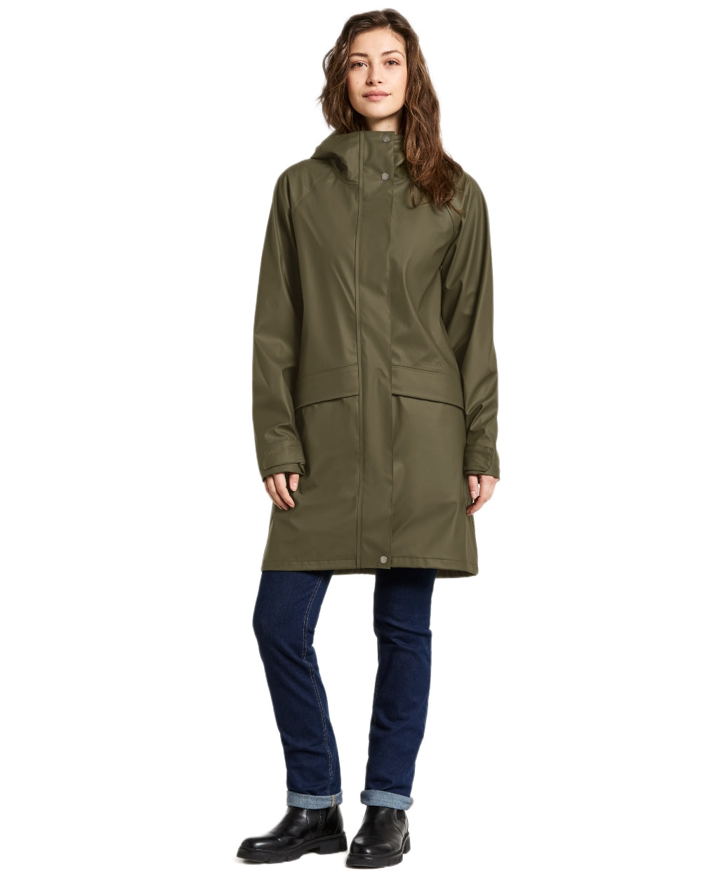 Fog Green Coloured Didriksons Womens Elly Galon Parka on white background