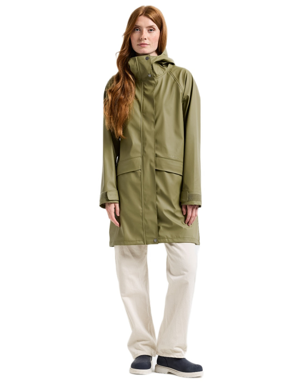 Olive Green Coloured Didriksons Womens Elly Galon Parka on white background