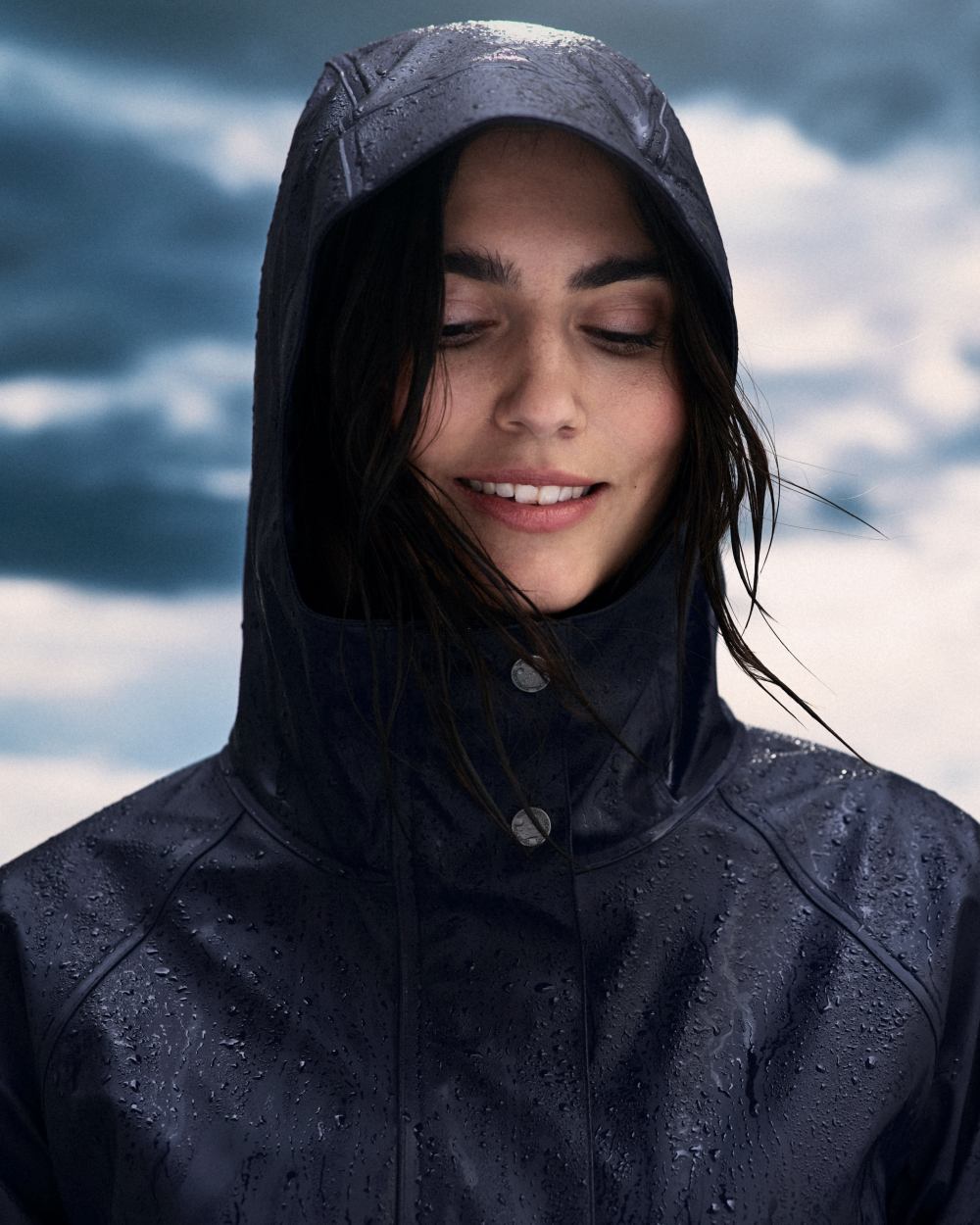 Dark Night Blue coloured Didriksons Womens Elly Parka 4 on sky background