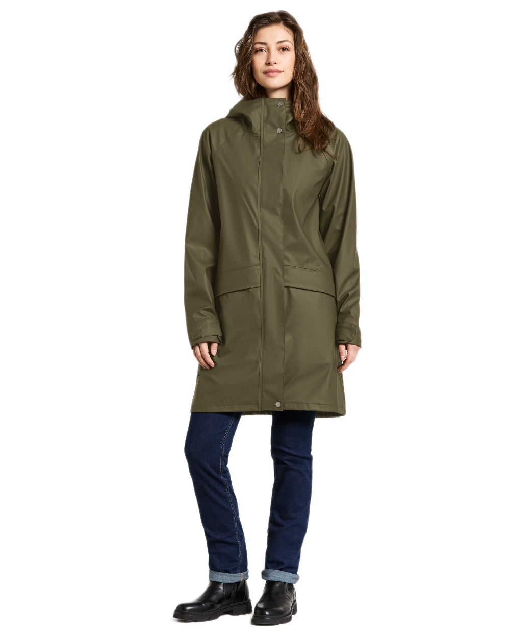 Fog Green coloured Didriksons Womens Elly Parka 4 on white background