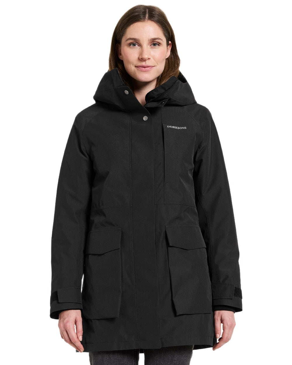 Black Coloured Didriksons Womens Harriet Parka on white background