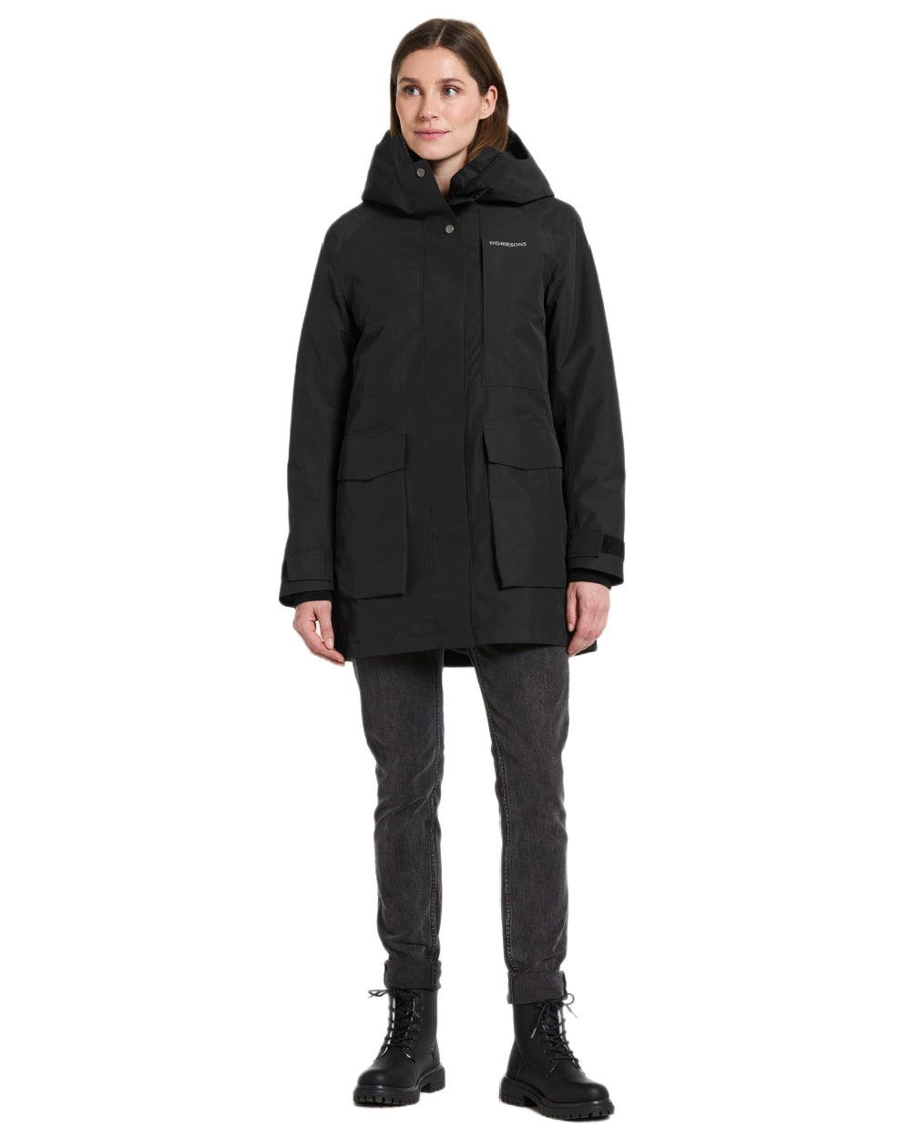 Black Coloured Didriksons Womens Harriet Parka on white background
