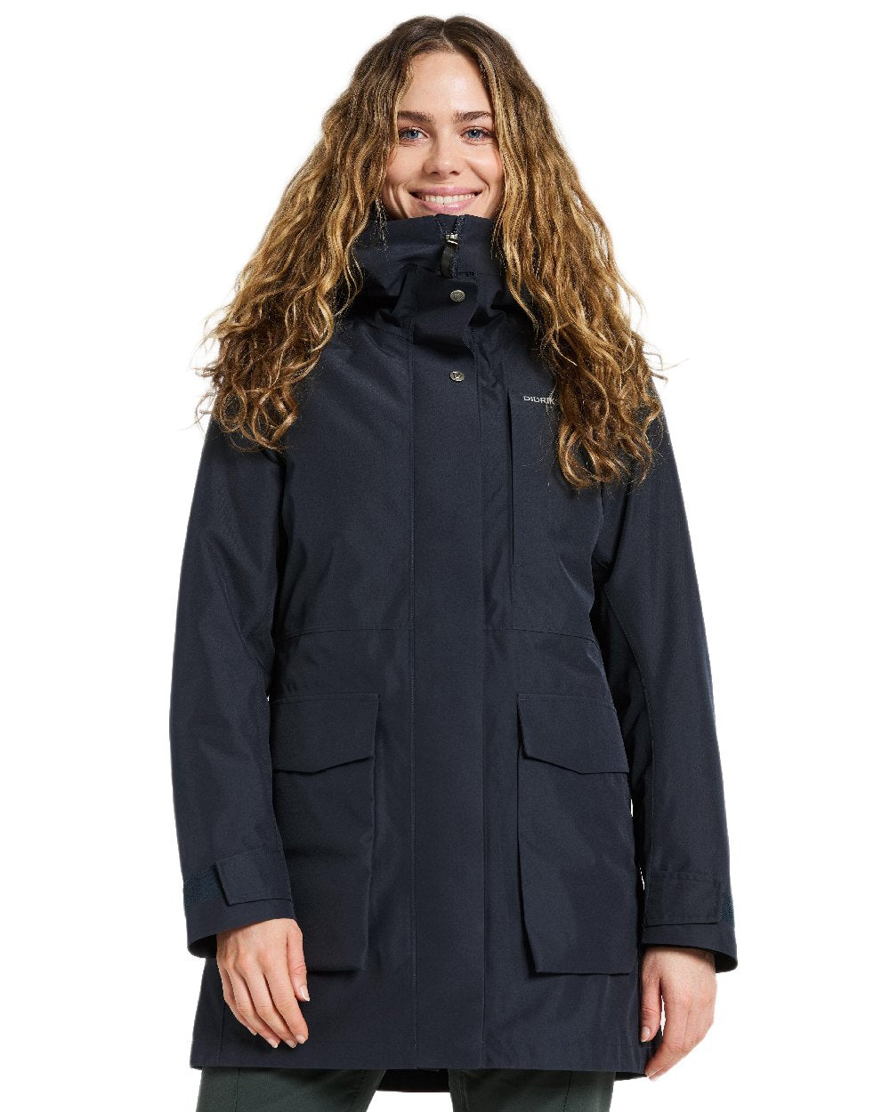 Dark Night Blue Coloured Didriksons Womens Harriet Parka on white background