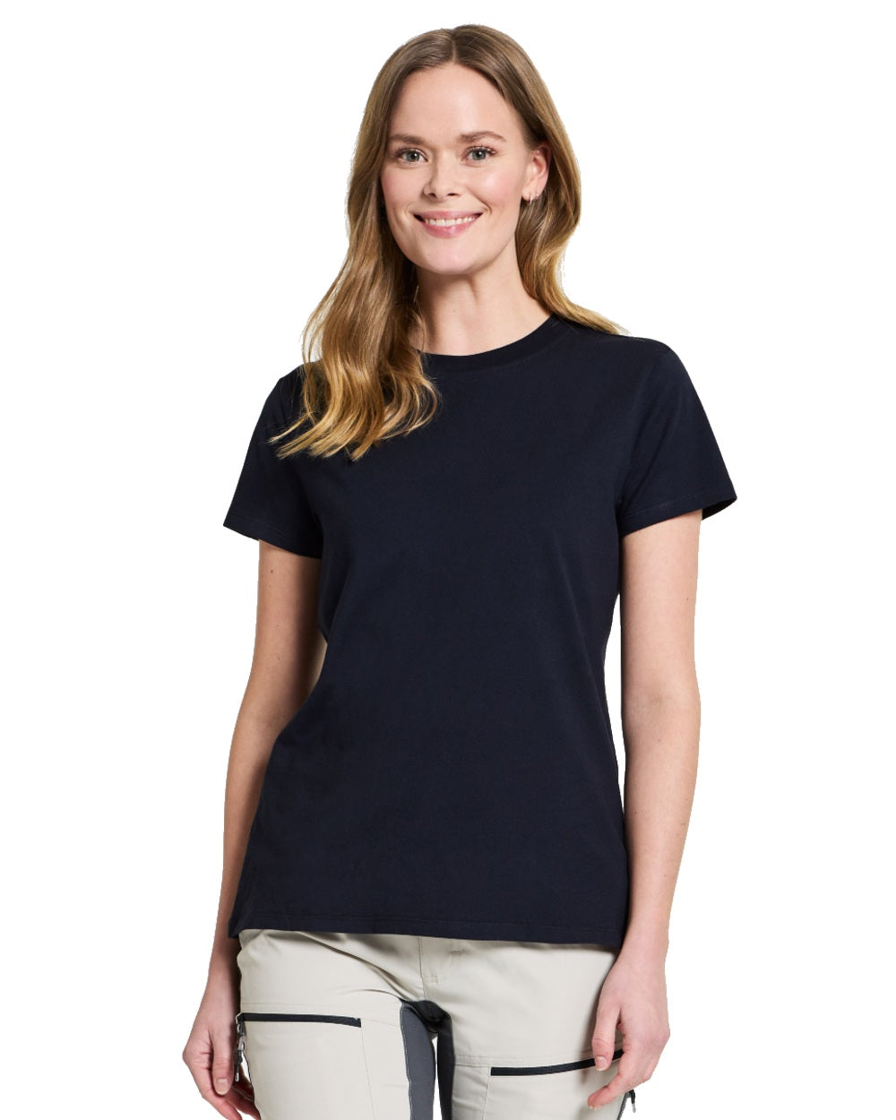 Dark Night Blue coloured Didriksons Womens Ingaro T-Shirt on white background